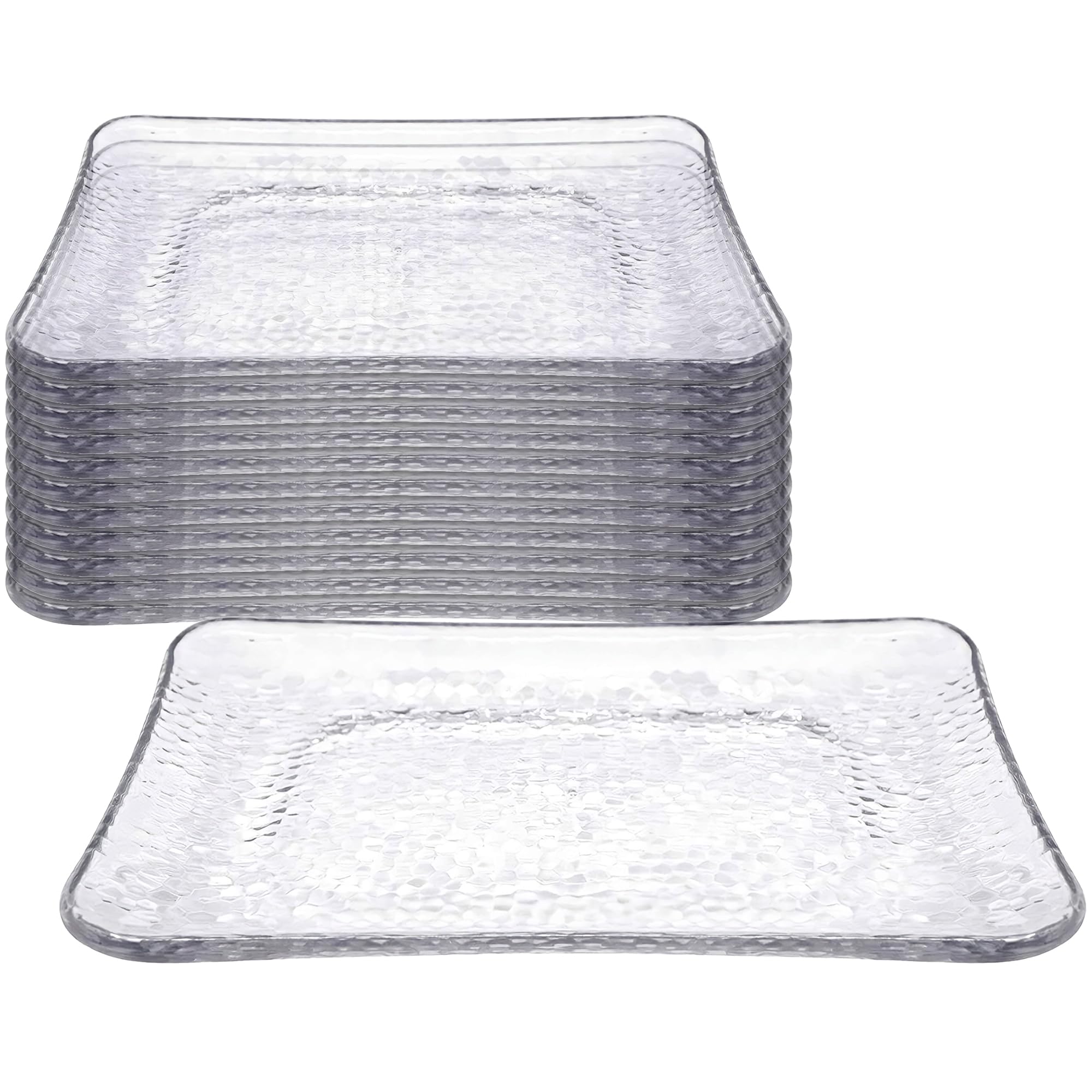 Premium Clear Plastic Hammered Serving Trays - 12-Pack (8.5