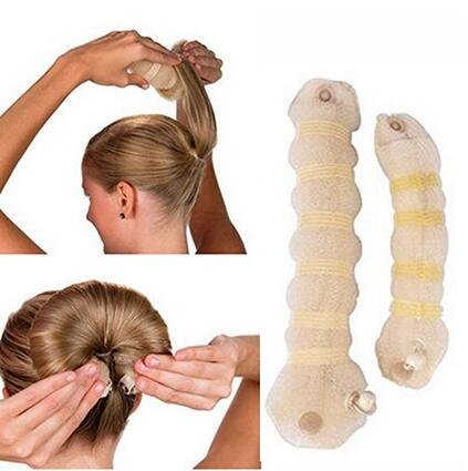 2-Pack Beige Magic Hair Donut Bun Maker Set for Women - Large & Small Hair Ring Styler, Updo Scrunchie, Chignon Hairpiece (Perfect for Parties, Weddings & Everyday Hairstyles)