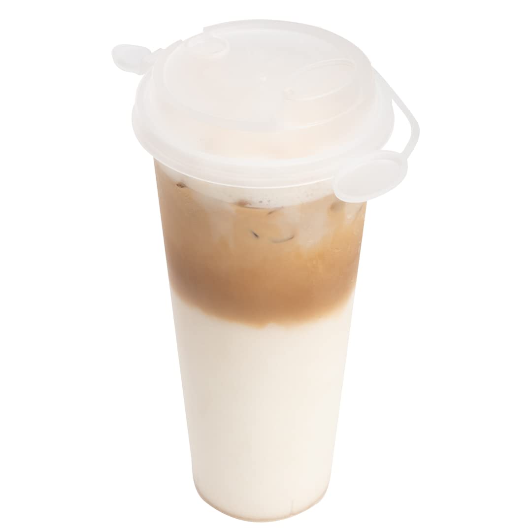 Restaurantware 500-Pack Leakproof Bev Tek Lids for 12oz/16oz/24oz Coffee Cups - 2-in-1 Design with Attached Stoppers, Clear Plastic Disposable Drink Lids (Cups Sold Separately) | Perfect for Coffee Shops, Cafes, Takeout & Office Break Rooms