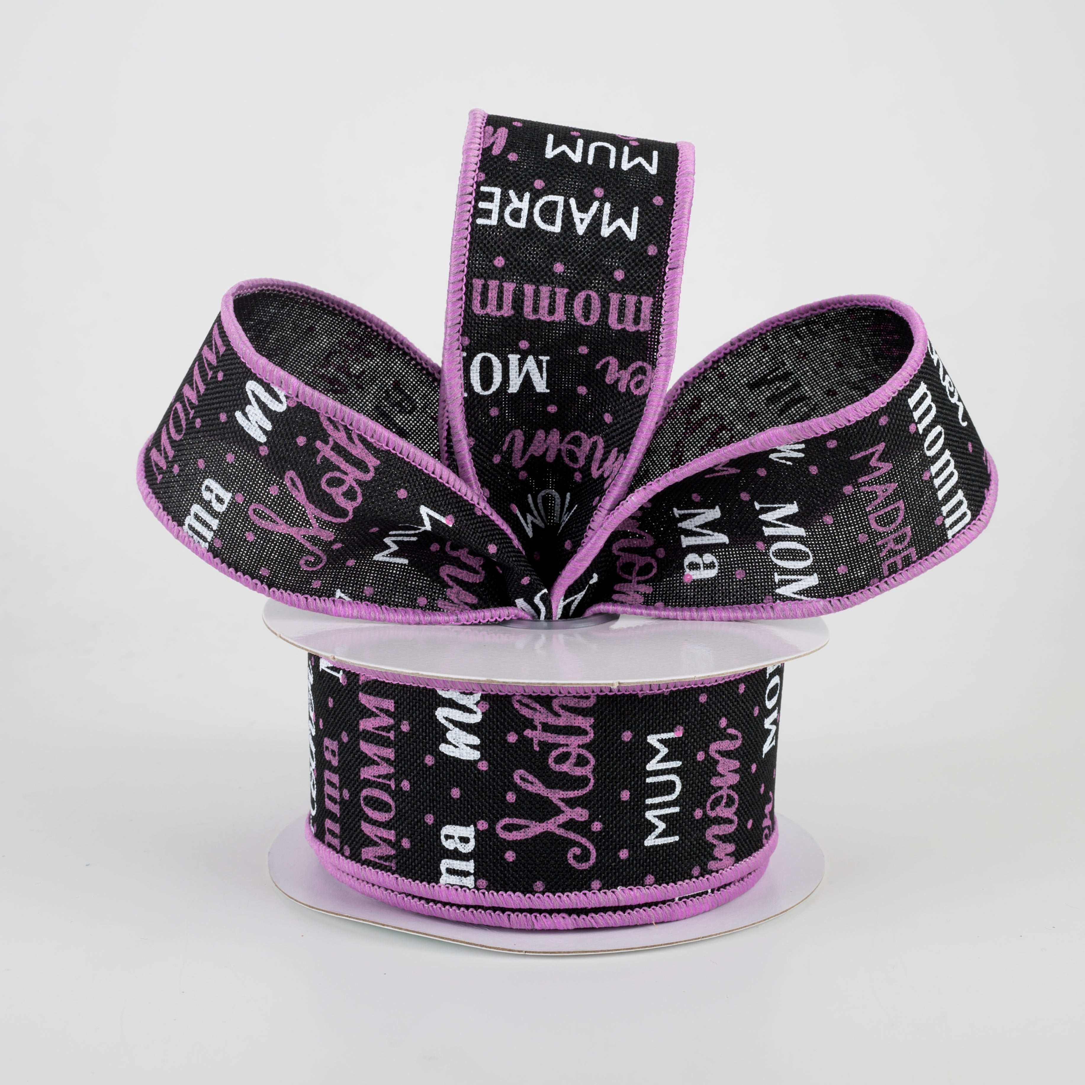 1.5 Inch Mom Pattern Ribbon - Black, White, Pink (10 Yards) - Perfect for Gift Wrapping, DIY Crafts, Scrapbooking & Hair Bows