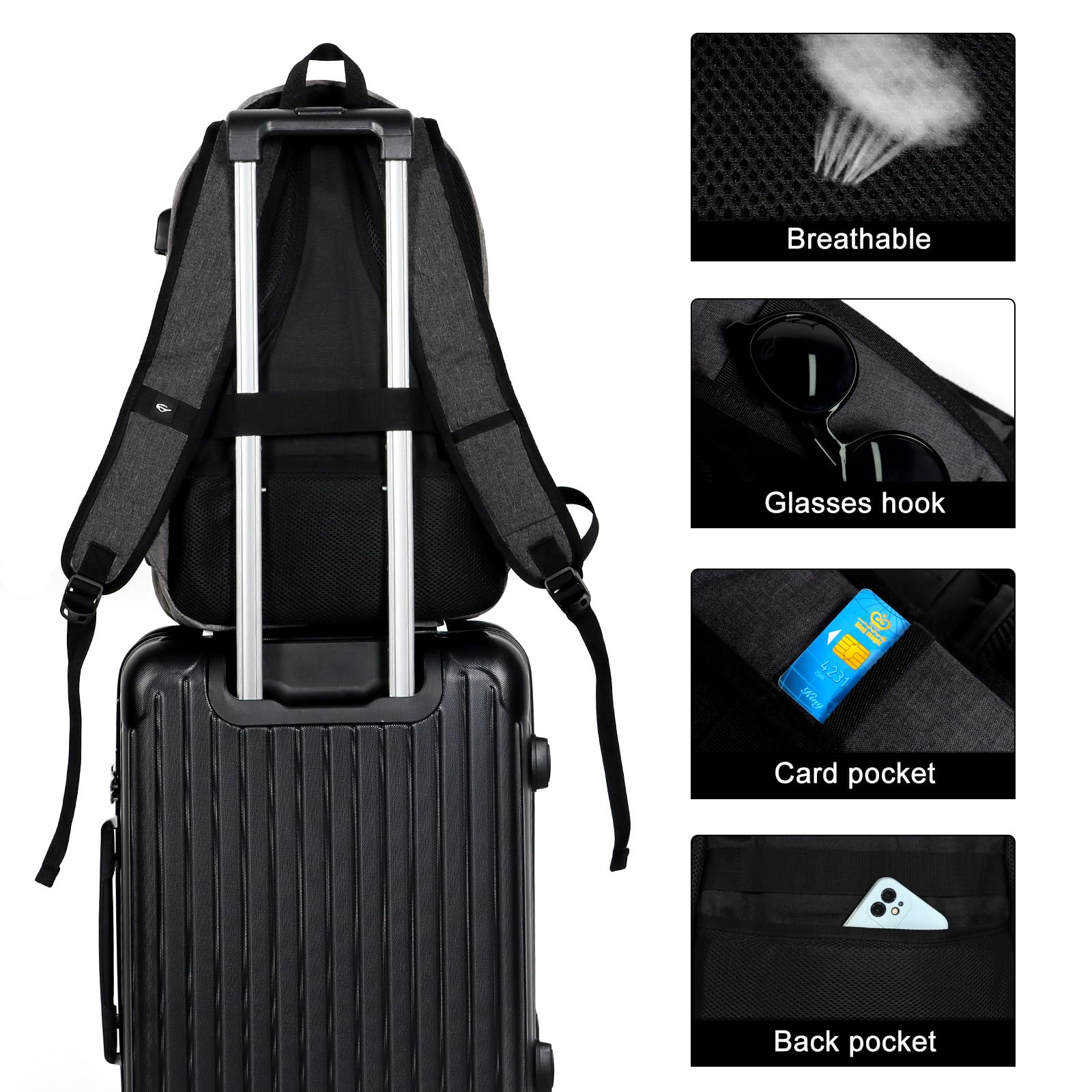 Travel Laptop Backpack for Men & Women - Lightweight Carry On Backpack with USB Charging Port, Durable Computer Work & School Bag for Daily Commute, Business Trips & College