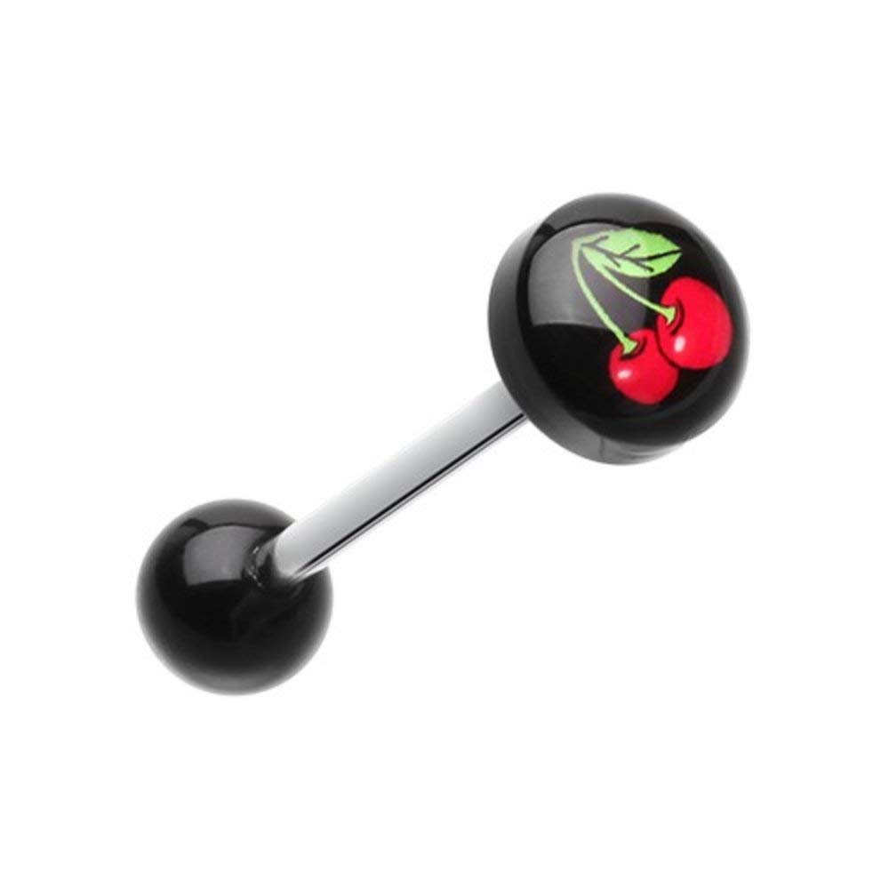 Trendy Lucky Cherry Acrylic Barbell Tongue Ring - Cute & Stylish Body Jewelry for Piercing Enthusiasts | Perfect for Parties, Concerts & Self-Expression