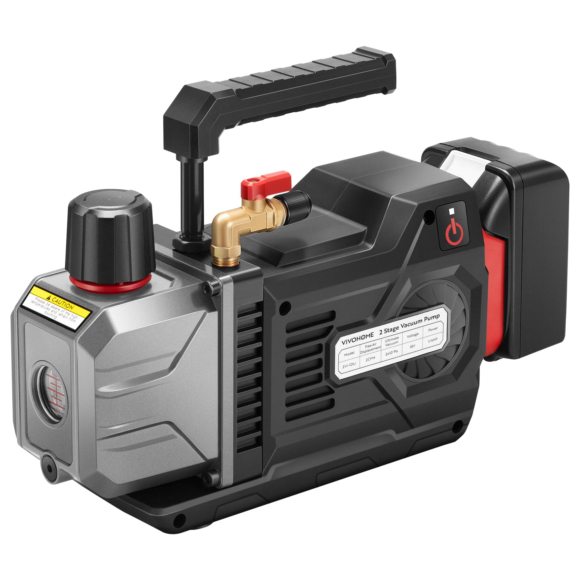 VIVOHOME 1/4 HP 2 CFM Cordless Lithium-Ion Dual Stage HVAC Vacuum Pump - Sparkless Motor for R32 R1234yf R134a R410a Refrigerants | Battery-Powered Auto AC Vacuum Pump for Air Conditioner & Refrigeration Systems | Includes Oil Bottle - Perfect for Professional HVAC Technicians & DIY Car AC Repair