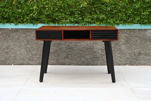 Solid Sheesham Wood Desk with 2 Drawers - 114x58x76Cm Home Office Desk for Study, Work & Writing - Modern Wooden Computer Table for Small Spaces