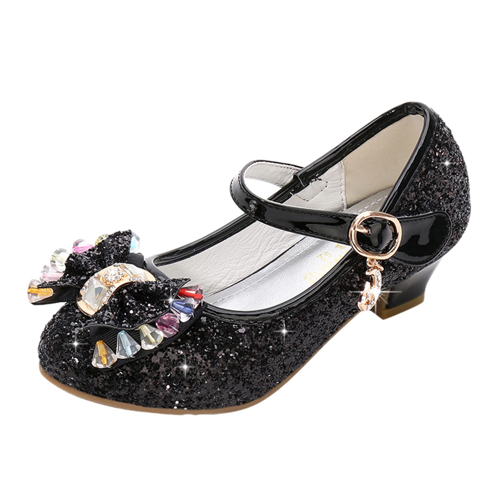 EnJoCho Boys & Girls Rhinestone Bow Tennis Shoes - Sparkling Crystal Princess Dance Sandals for Kids (Black, Size 12 Years) | Perfect for Ballet Practice, Party Wear & Special Occasions