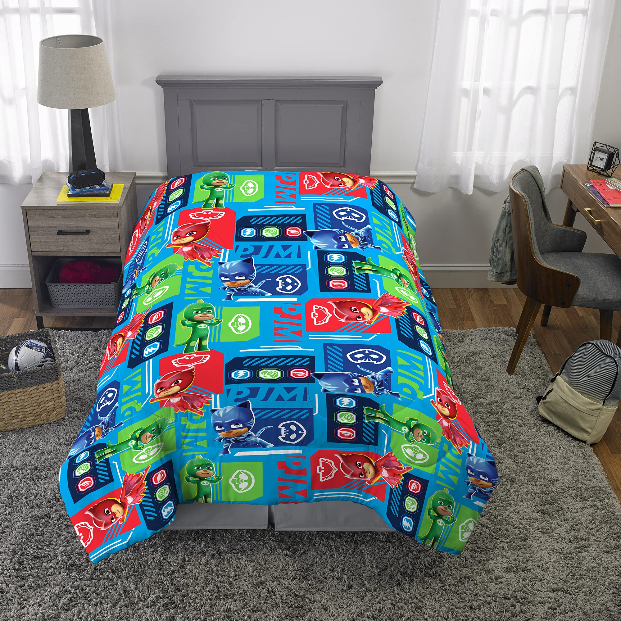 Franco Kids Bedding Soft Microfiber Comforter Set - Twin Size, PJ Masks Theme - Ultra Cozy & Hypoallergenic for Boys & Girls - Perfect for Bedrooms, Sleepovers & Kids' Rooms