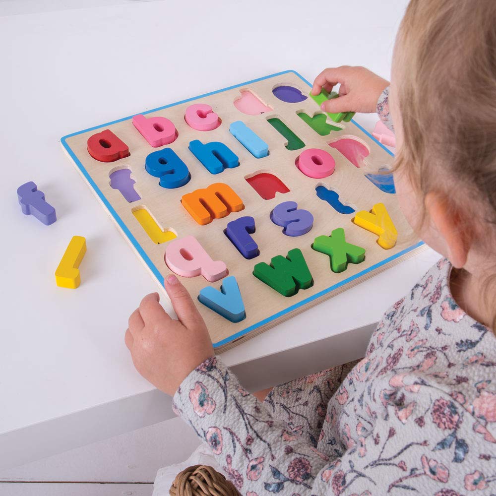 Bigjigs Toys Wooden Alphabet Puzzle - Thick Lowercase Letter Pieces for Kids Learning & Early Education | Montessori, Preschool, Homeschooling Activity