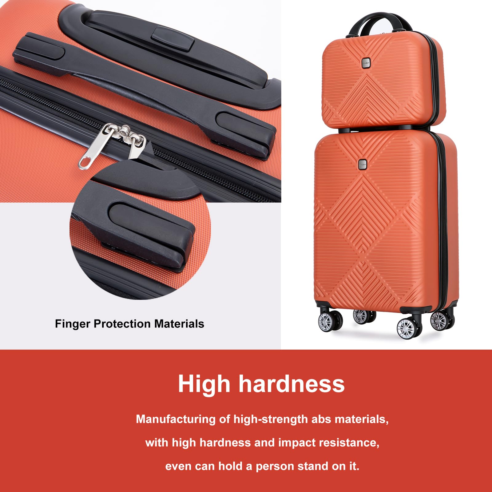4-Piece Hardshell ABS Luggage Set with Double Spinner Wheels - Lightweight & Durable Suitcase for Carry-On & Checked Travel (Orange) - Perfect for Family Vacations, Business Trips & International Travel