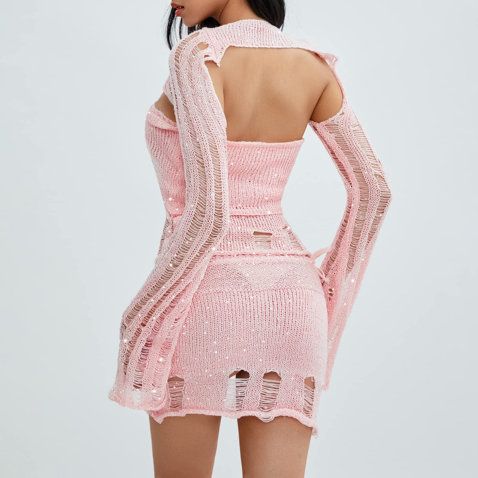 Juakoso Women's Lace Two Piece Outfit - Long Sleeve Lace Patchwork Crop Top & Bodycon Mini Skirt Set | Y2K Streetwear for Night Out, Party, and Casual Wear