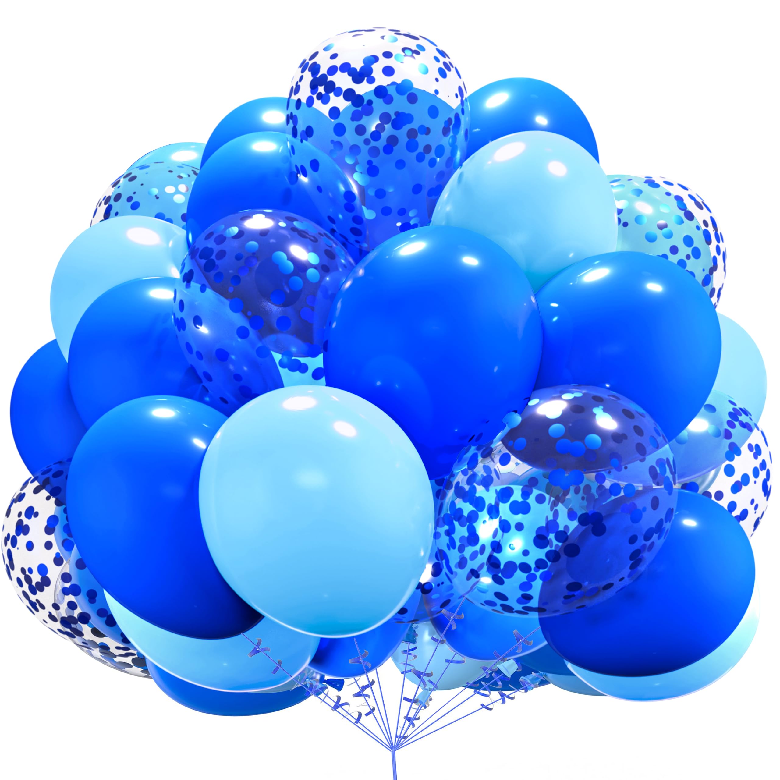 60 Pack Premium 12 Inch Latex Balloons - Royal Blue & Baby Blue Confetti Balloons with Blue Ribbon | Perfect for Birthday Parties, Baby Showers, Weddings & Anniversary Decorations
