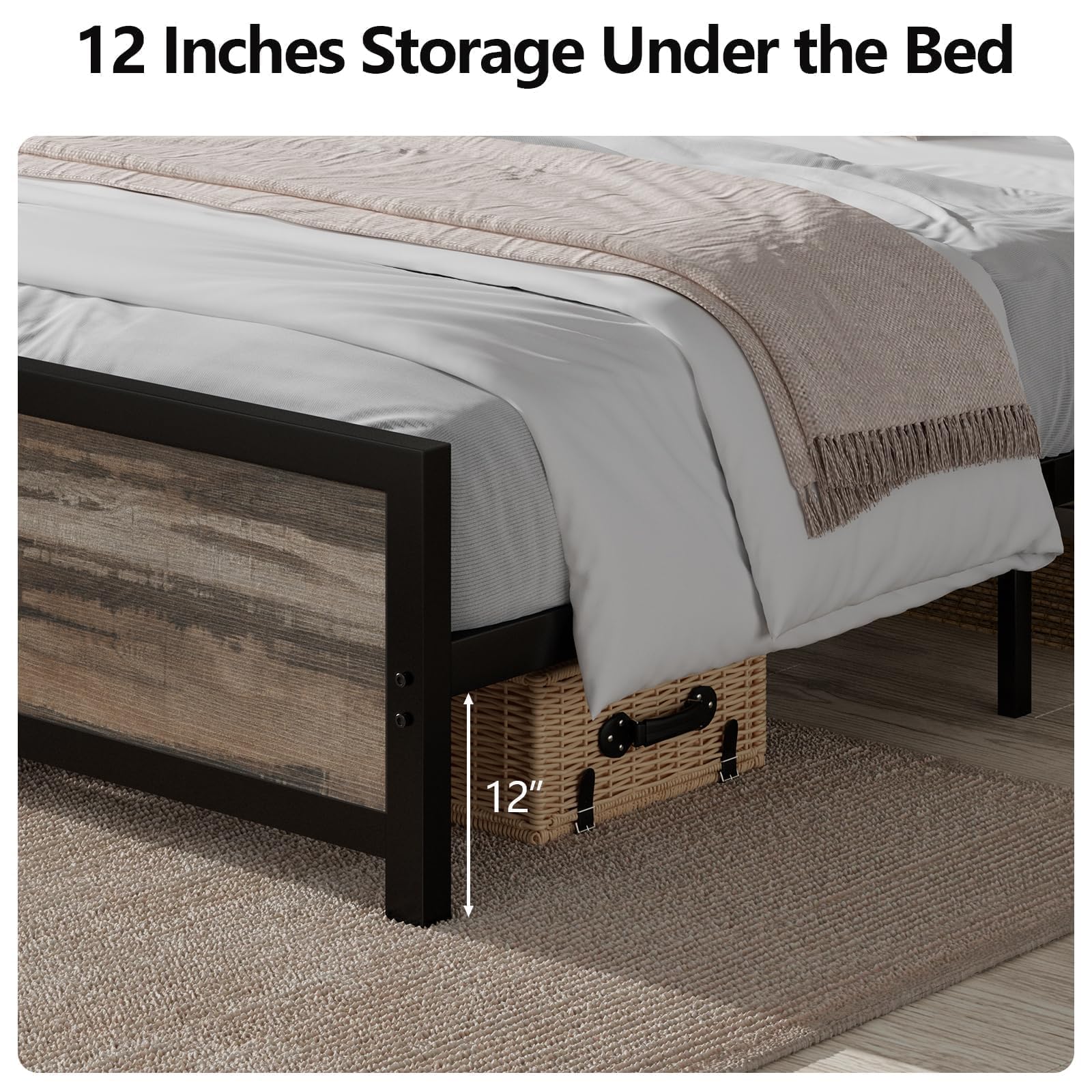 Catrimown Twin Bed Frame with Wood Headboard & Footboard - Heavy Duty Metal Frame, Noise-Free, No Box Spring Needed - Easy Assembly for Kids Room, Guest Bedroom & Dorm