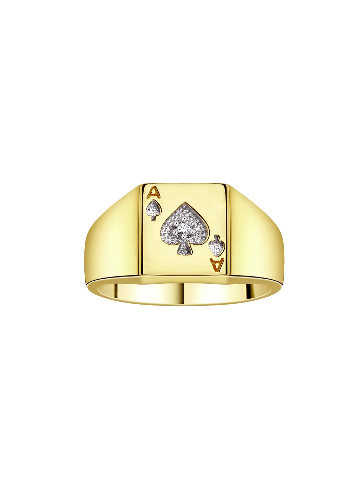 Lucky Ace of Spades Poker Ring with Diamond - Yellow Gold Plated Sterling Silver Gambling Rings for Men & Women, Sizes 6-13 | Stylish Casino Night Accessory, Poker Party Gift & Unique Jewelry Statement Piece