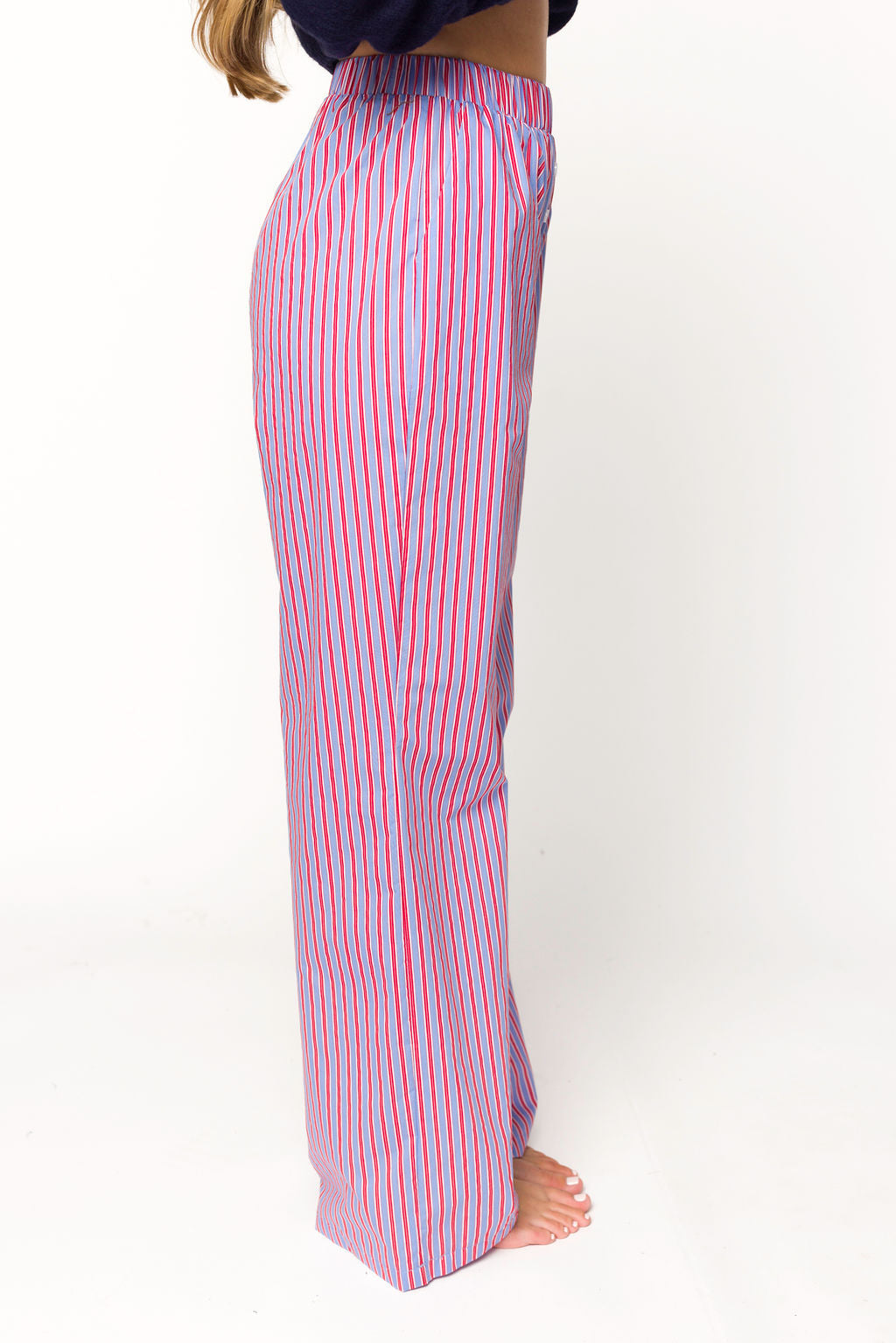 Soft & Cozy Shea Striped Pajama Pants for Women - Blue & Red Plaid Sleepwear - Perfect for Lounging, Sleepovers & Relaxing at Home
