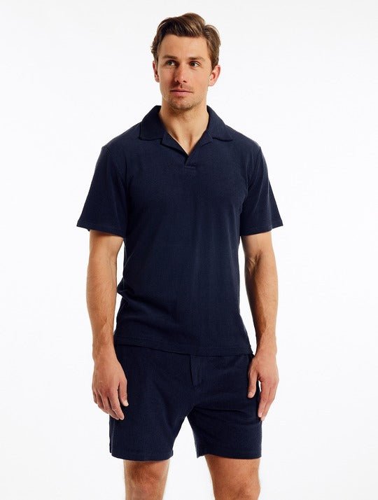 FRESCOBOL CARIOCA Faustino Men's Terry Cotton Polo Shirt - Navy Blue - Breathable & Comfortable for Casual Wear, Golf & Outdoor Activities
