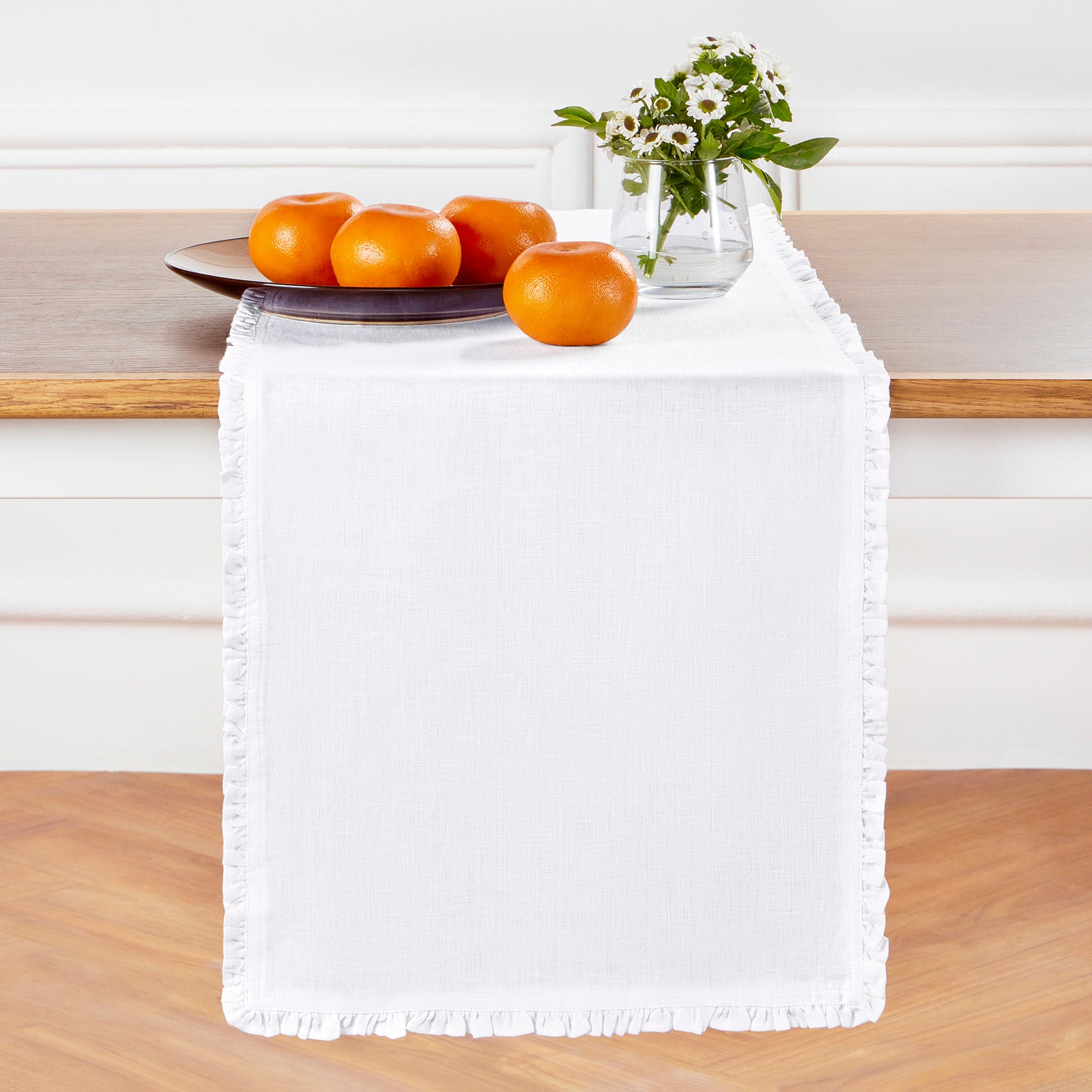 Juliette Ruffle Table Runner - Elegant Lace Trim Dining Table Decor for Weddings, Parties & Home Decor