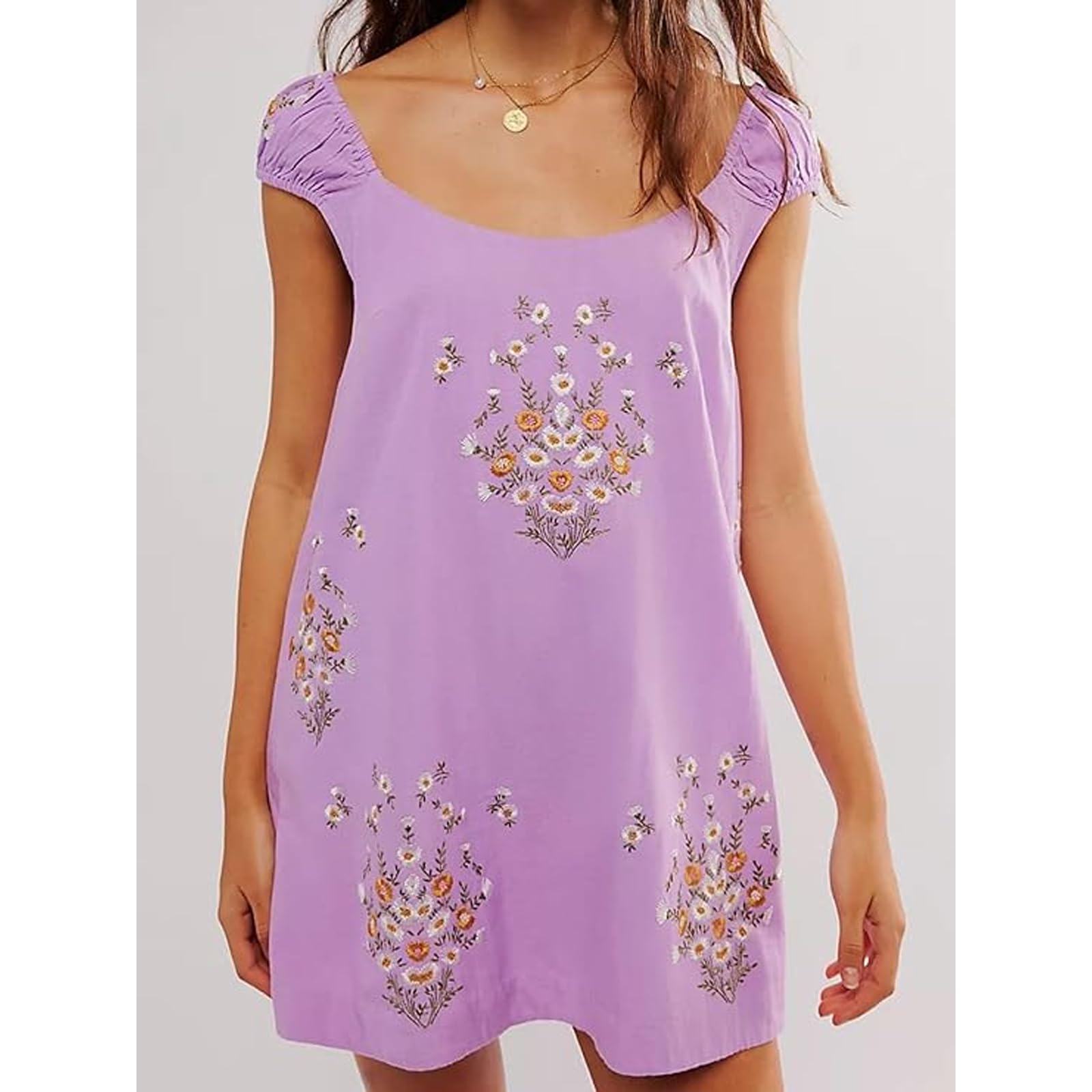 Women's Floral Embroidered Sleeveless Backless Mini Sundress - Casual Beach Dress for Summer Vacation, Pool Party, and Tropical Getaways