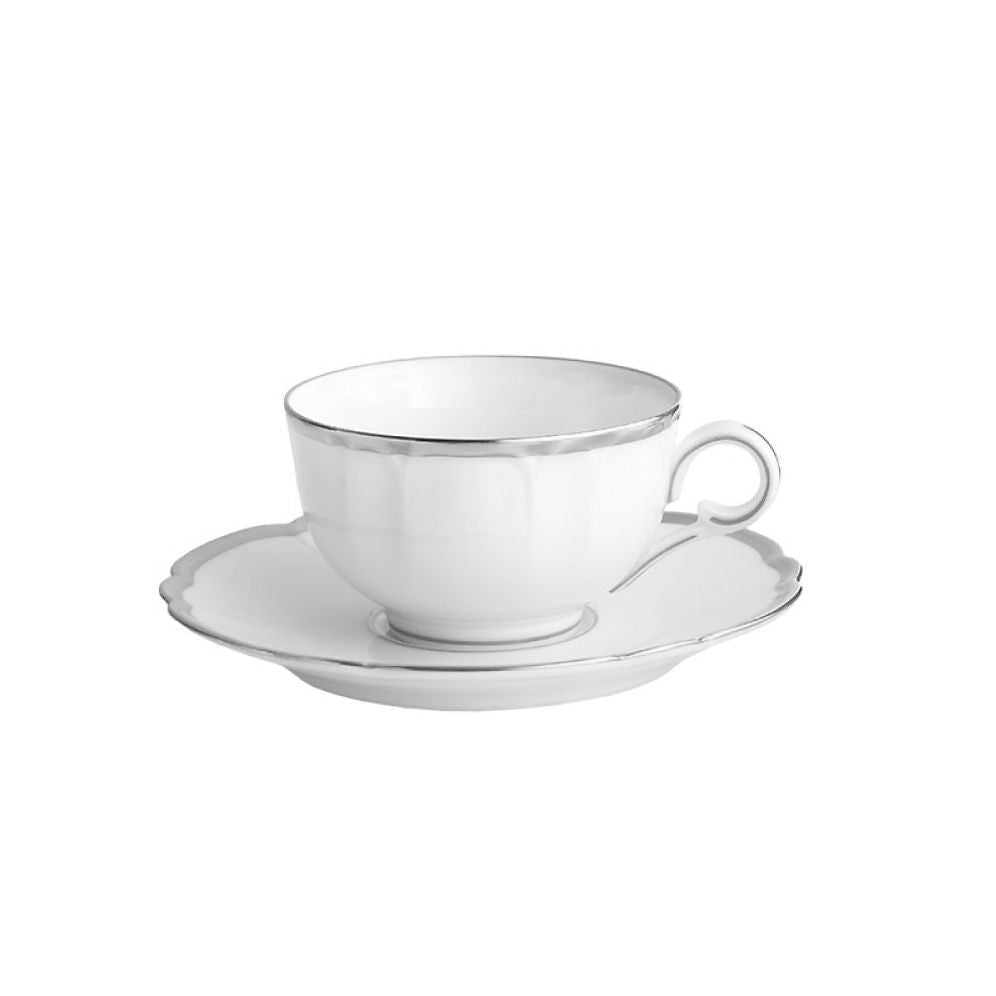 Colette Platinum Cup and Saucer Set - Elegant Tea & Coffee Cup with Matching Saucer - Perfect for Afternoon Tea, Bridal Showers & Luxury Home Decor
