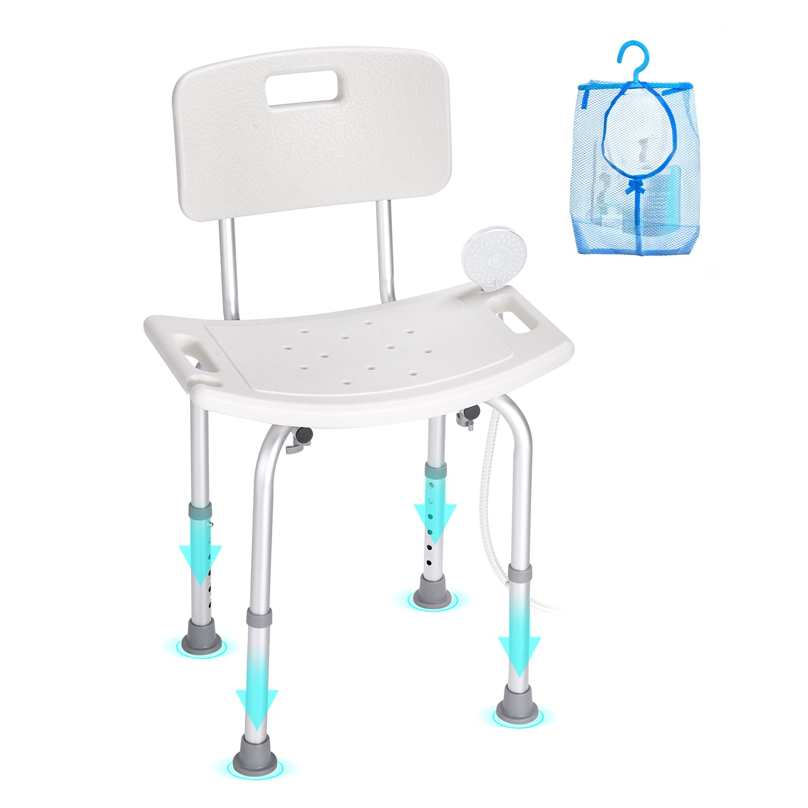 VEVOR Adjustable Height Shower Chair with Back - Non-Slip Bath Seat for Elderly & Disabled - 350 lbs Capacity Silver Shower Stool - Perfect for Bathroom Safety & Assisted Living