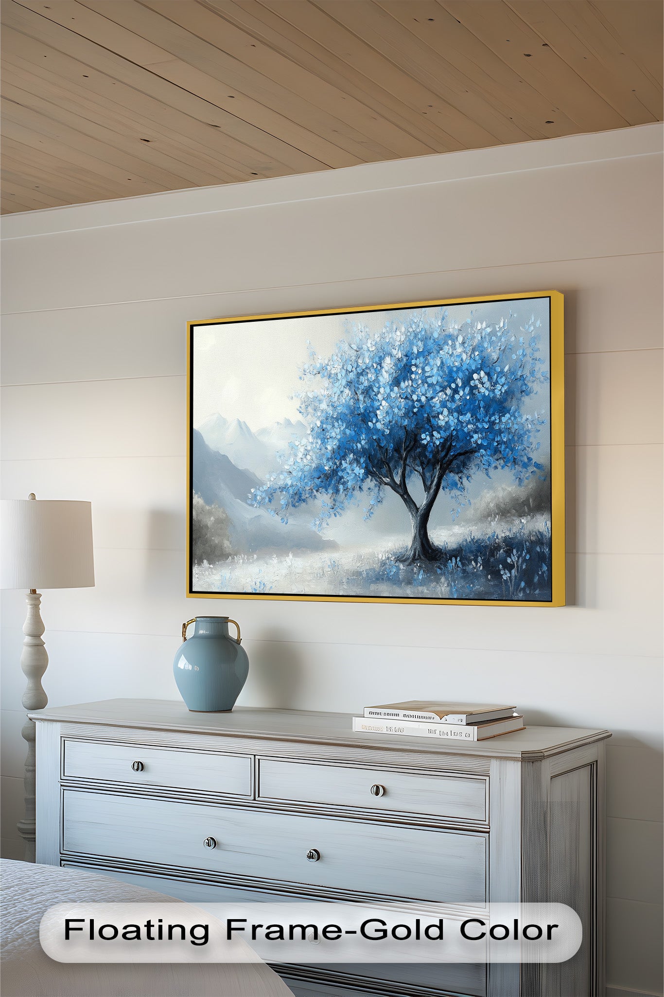 Blue Tree Landscape Oil Painting - Handmade Canvas Art for Home & Office Decor, Living Room Wall Art, Gift Idea