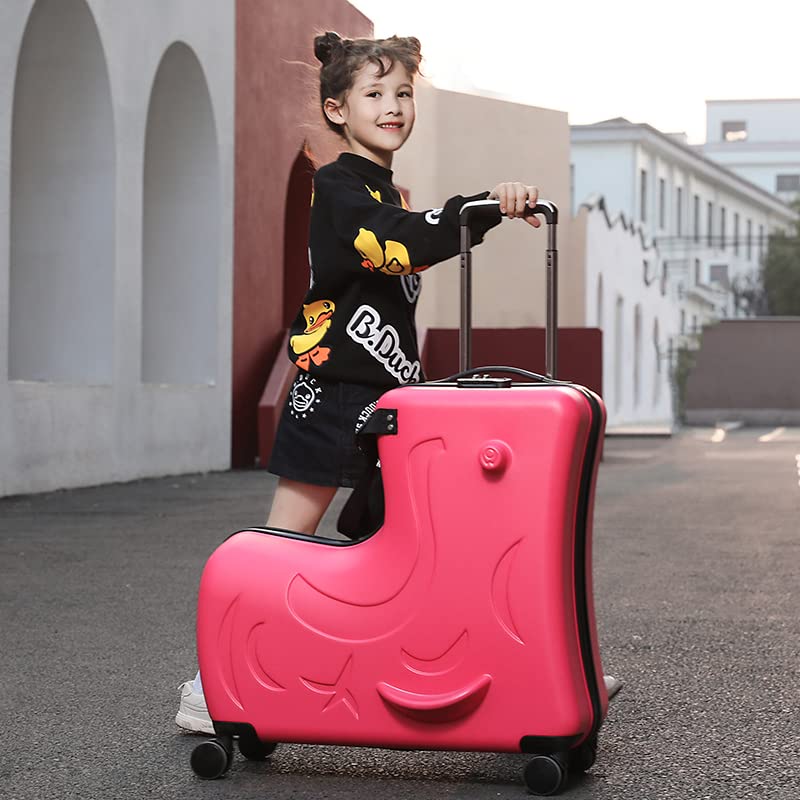 Premium Toddler Ride-On Luggage with Ergonomic Handle & Secure Harness System - 21 Inch Carry-On Suitcase for Kids (Red) | AOWEILA Travel Gear - Perfect for Airplane Travel & Family Vacations