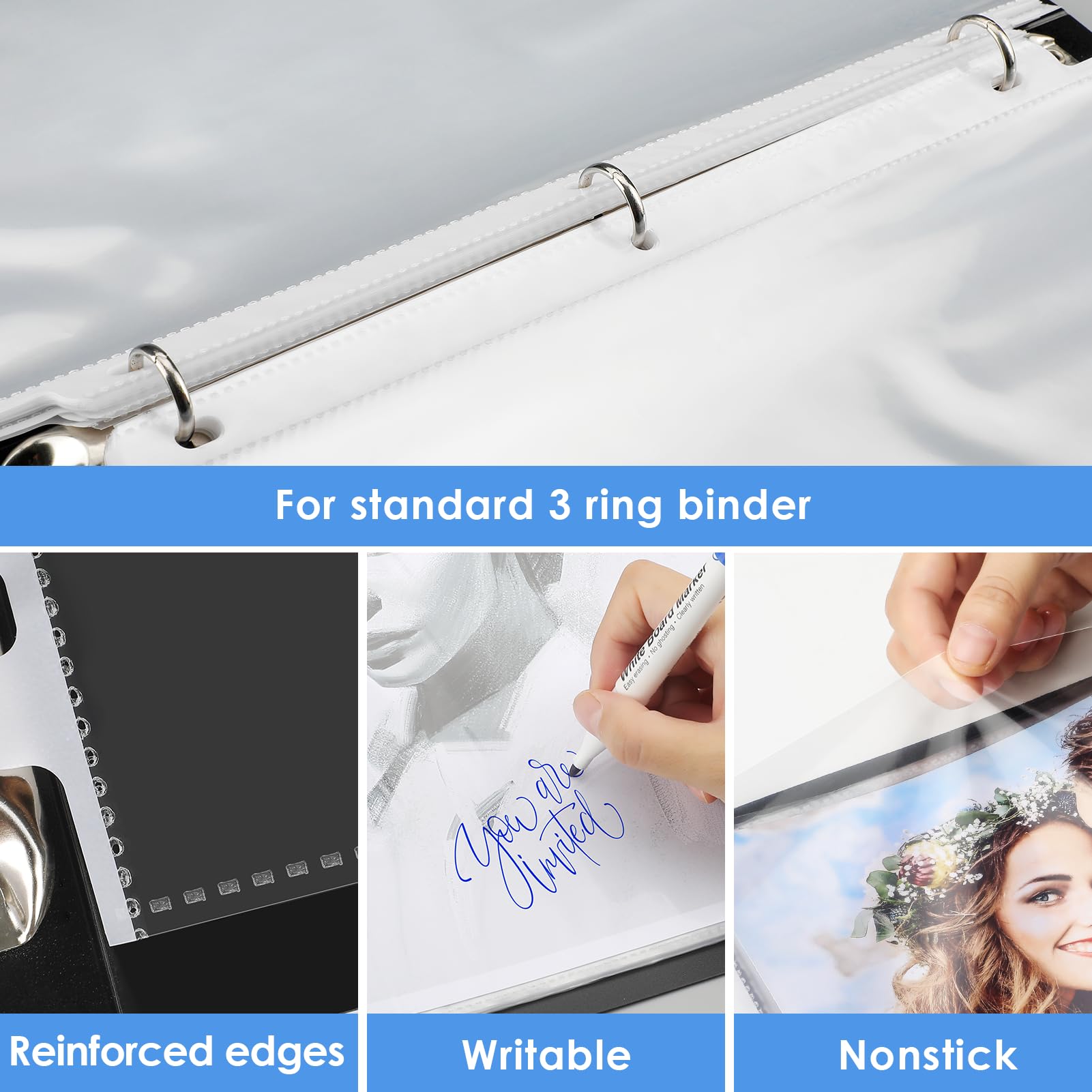 KTRIO Heavyweight Sheet Protectors 8.5 x 11 Inch - 3 Mil Clear Plastic Page Protectors for 3 Ring Binders, Top Loading Letter Size Document Sleeves (100 Pack) - Ideal for Office, School, Home Organization & Presentation Materials
