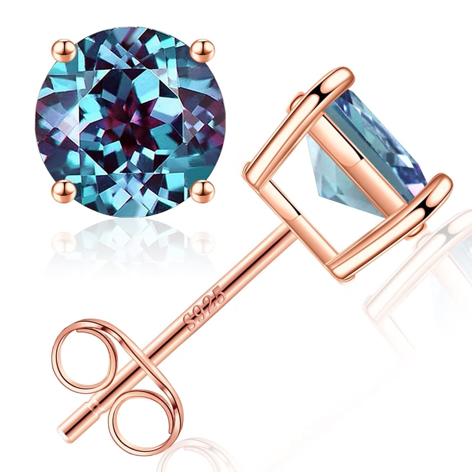 0.8ct Genuine & Created Birthstone Stud Earrings for Women - S925 Sterling Silver Round Cut Sparkle Jewelry - Perfect Gift for Birthday, Anniversary & Special Occasions