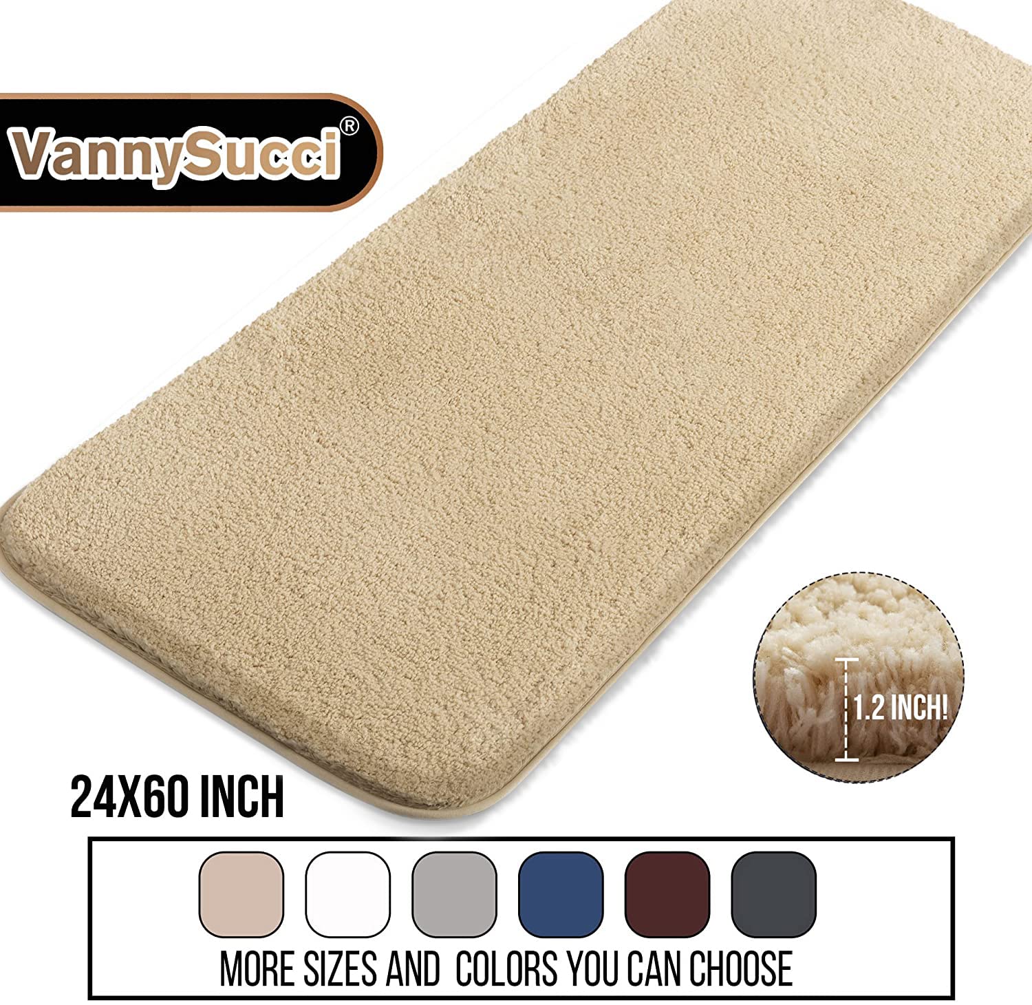 Non-Slip Bathroom Rug 60x24 Inches - Ultra Soft & Absorbent Microfiber Bath Mat for Shower, Tub & Vanity - Machine Washable, Durable & Water Absorbent - Beige Fluffy Bathroom Carpet for Wet Areas (Home, Spa, Hotel Use)