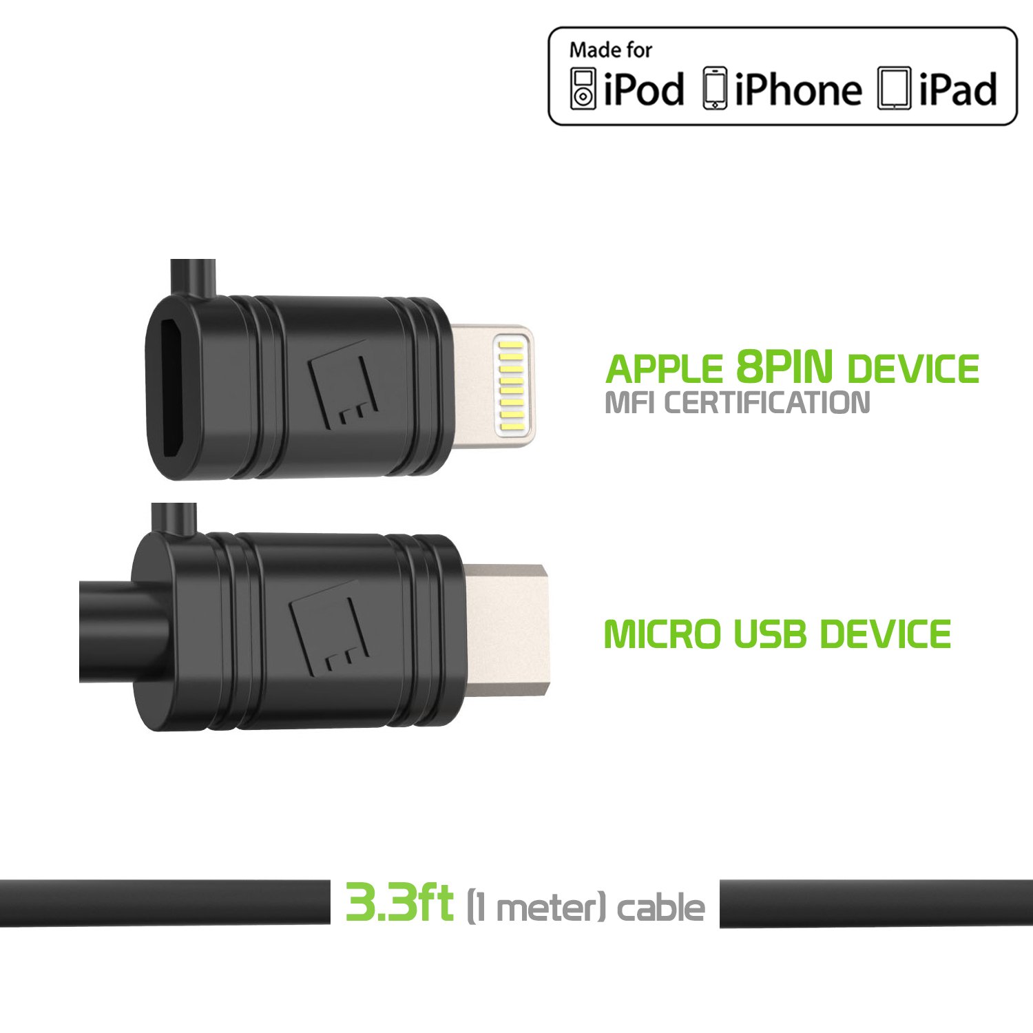 Apple Certified Lightning Cable - Cellet iPhone Charger Cord for iPhone 14/13/12/11/SE/XS & iPad Pro/Air/Mini - Fast Charging & Data Sync - Perfect for Home, Office & Travel (Black)