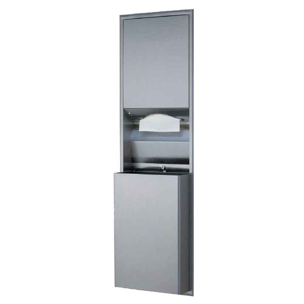 Bobrick B3942 ClassicSeries Semi-Recessed Paper Towel Dispenser & Waste Receptacle - Satin Finish for Restrooms, Kitchens, and Commercial Spaces