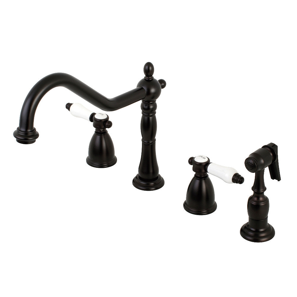 Kingston Brass KB1798BPLBS Bel Air Widespread Kitchen Faucet with Brass Sprayer - High Arc Pull Down Sprayer for Modern Farmhouse & Commercial Kitchens
