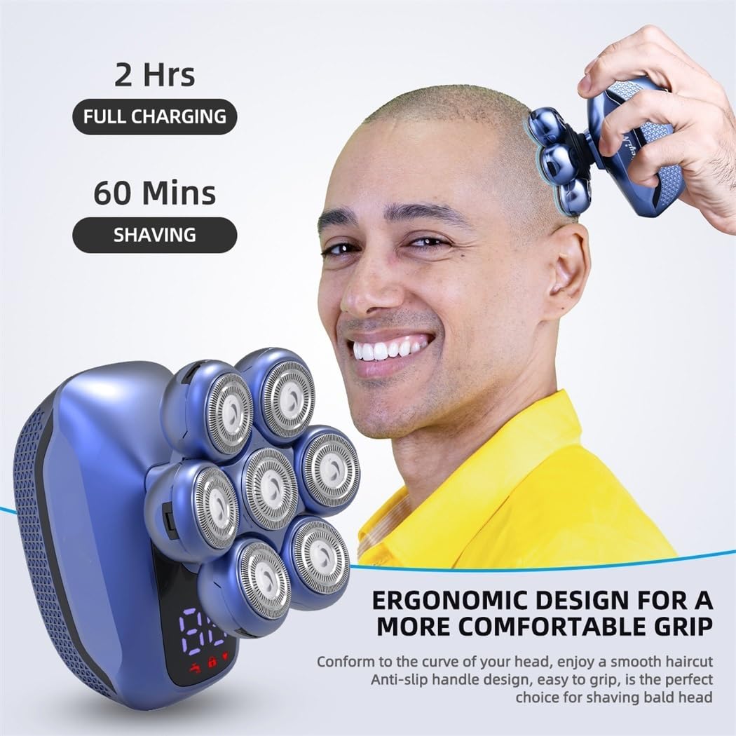 Professional 6-in-1 Electric Head Shaver for Bald Men - 7D Floating Cutter Multi-Functional Hair Trimmer & Shaving Machine - Perfect for Home, Travel and Barber Shop Use