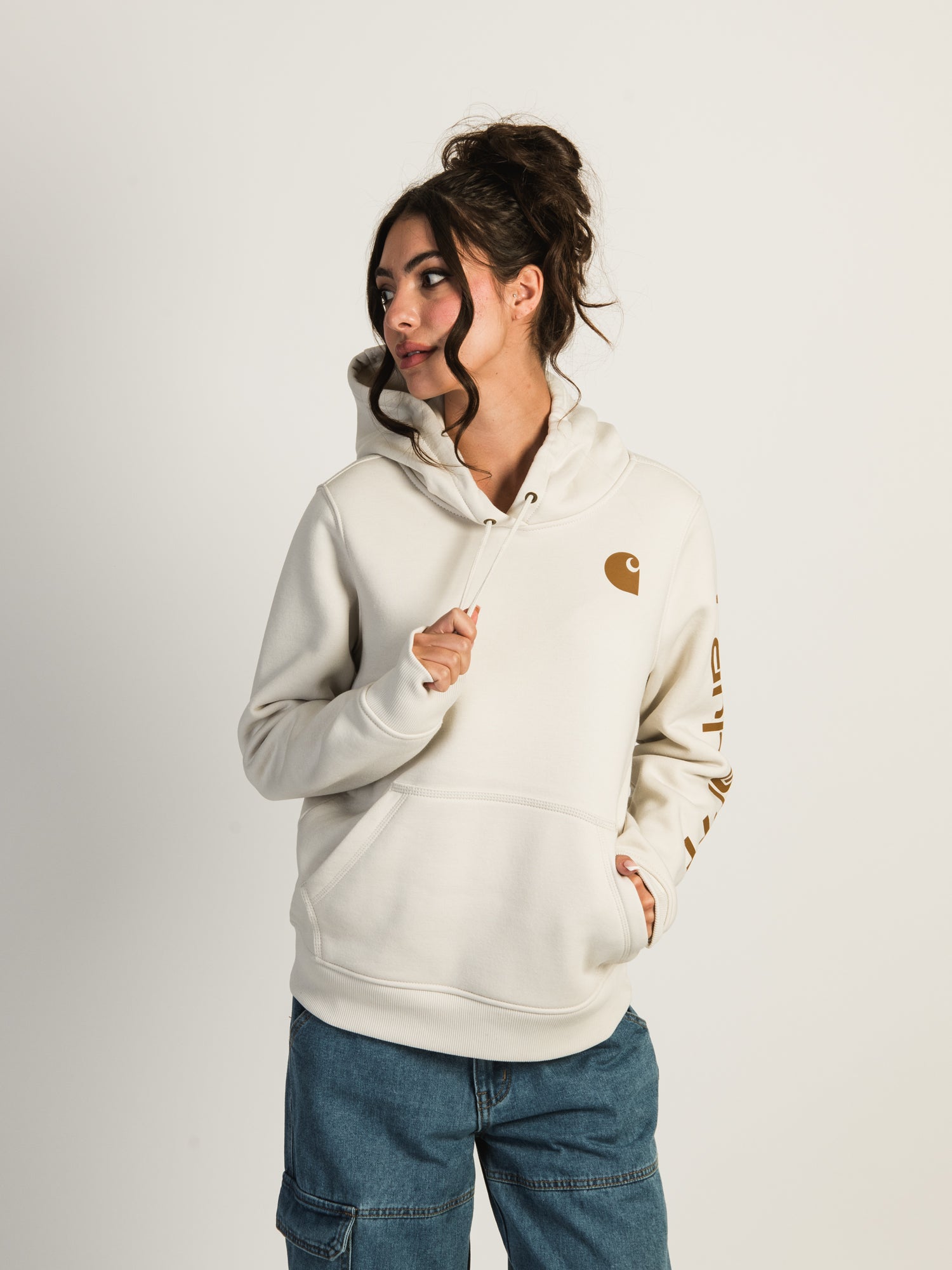 Carhartt Logo Sleeve Pullover Hoodie for Men & Women - Durable Cotton Fleece Sweatshirt for Work, Outdoor & Casual Wear