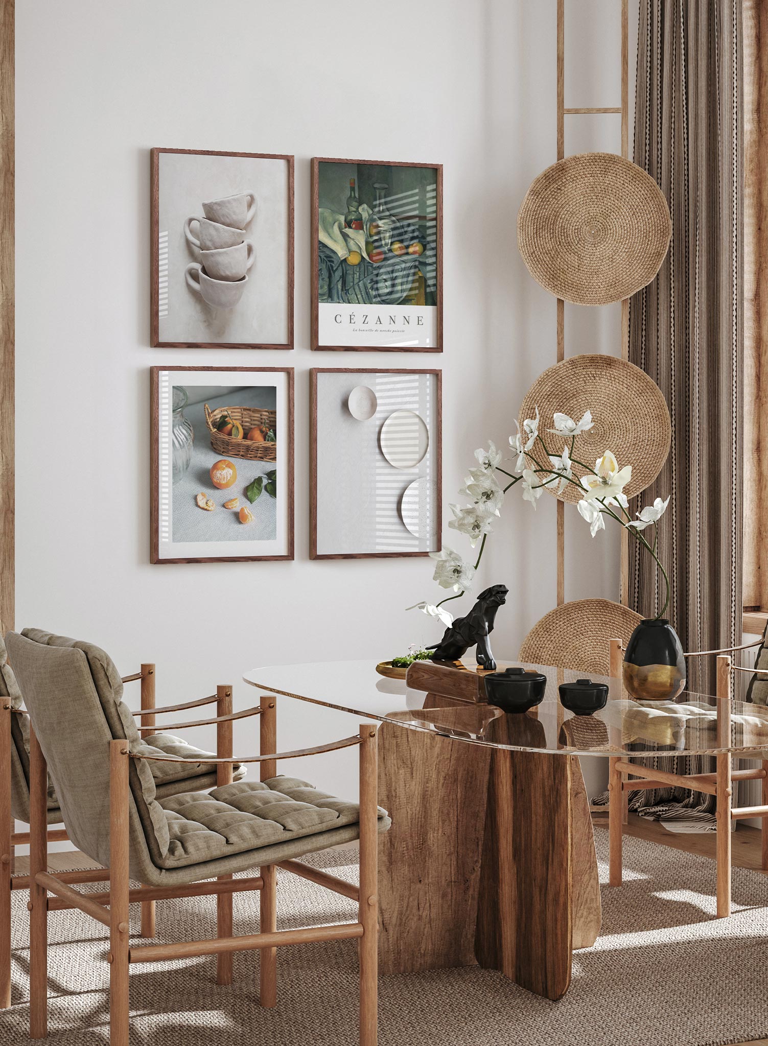 Modern Japandi Style 5-Piece Dining Room Set with Wooden Table & Fabric Chairs - Scandinavian Japanese Minimalist Home Decor for Small Spaces & Apartments - Perfect for Family Dinners & Entertaining Guests