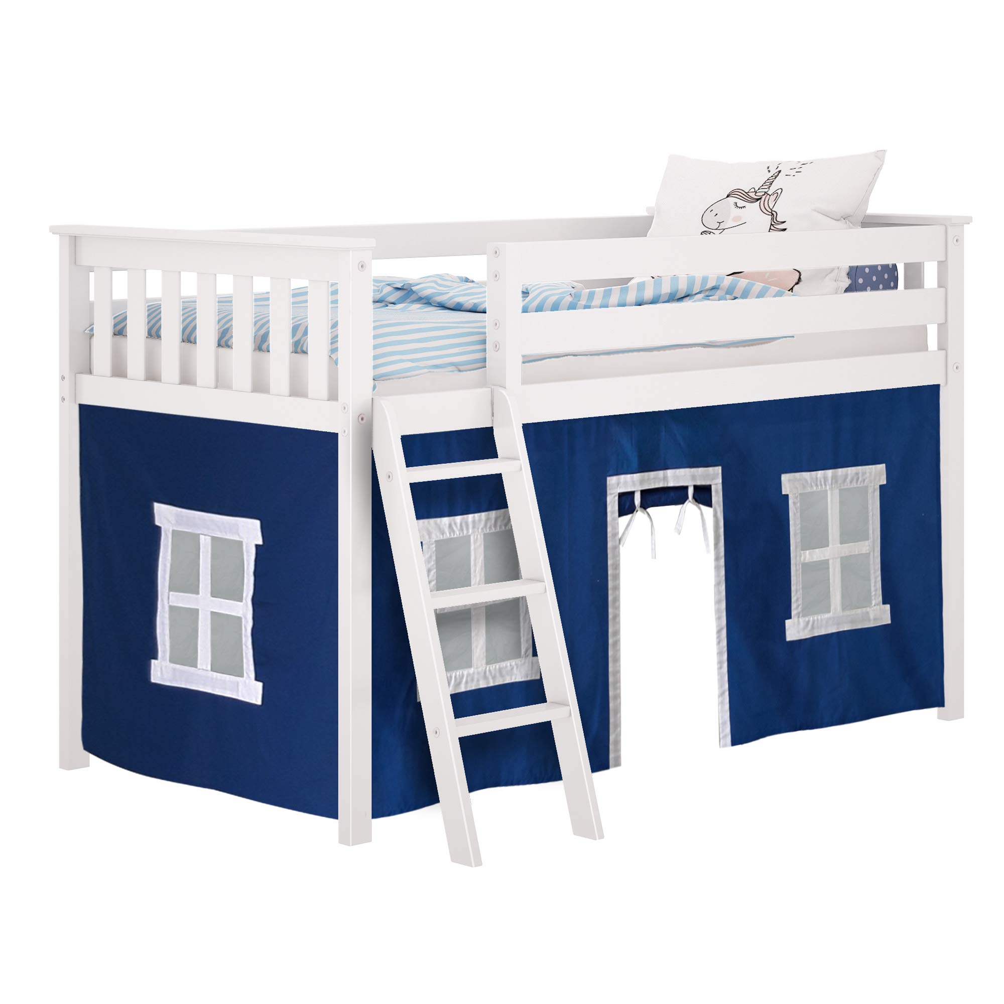 Max & Lily Underbed Privacy Curtain for Low Bunk/Loft Bed - 2 Panel Play Tent Set in Hot Blue/White Cotton Fabric | Perfect for Kids' Room Decor, Playtime Hideout & Sleep Privacy