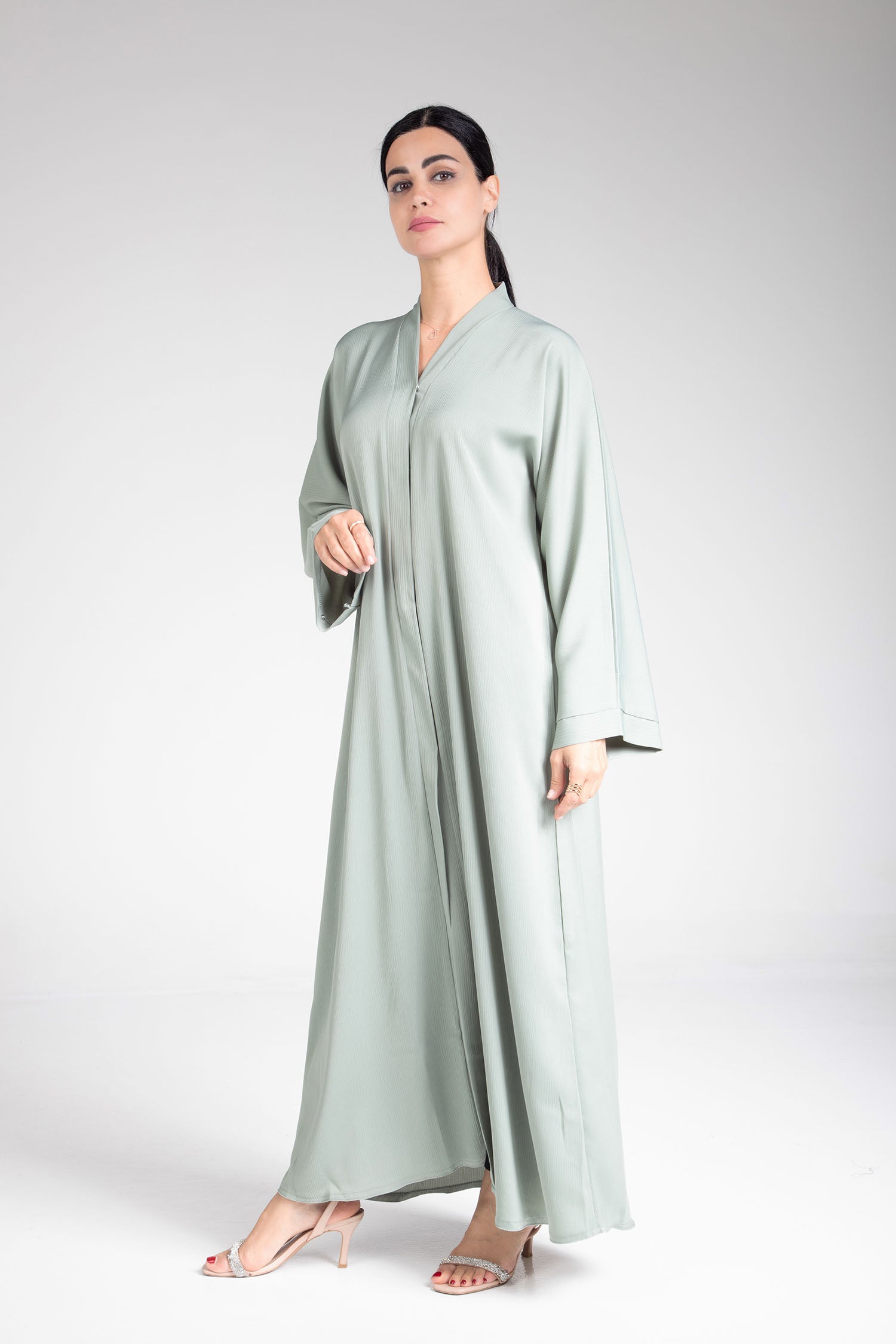 Elegant Green Open Abaya Dress for Women - Modest Islamic Fashion for Prayer, Mosque & Special Occasions