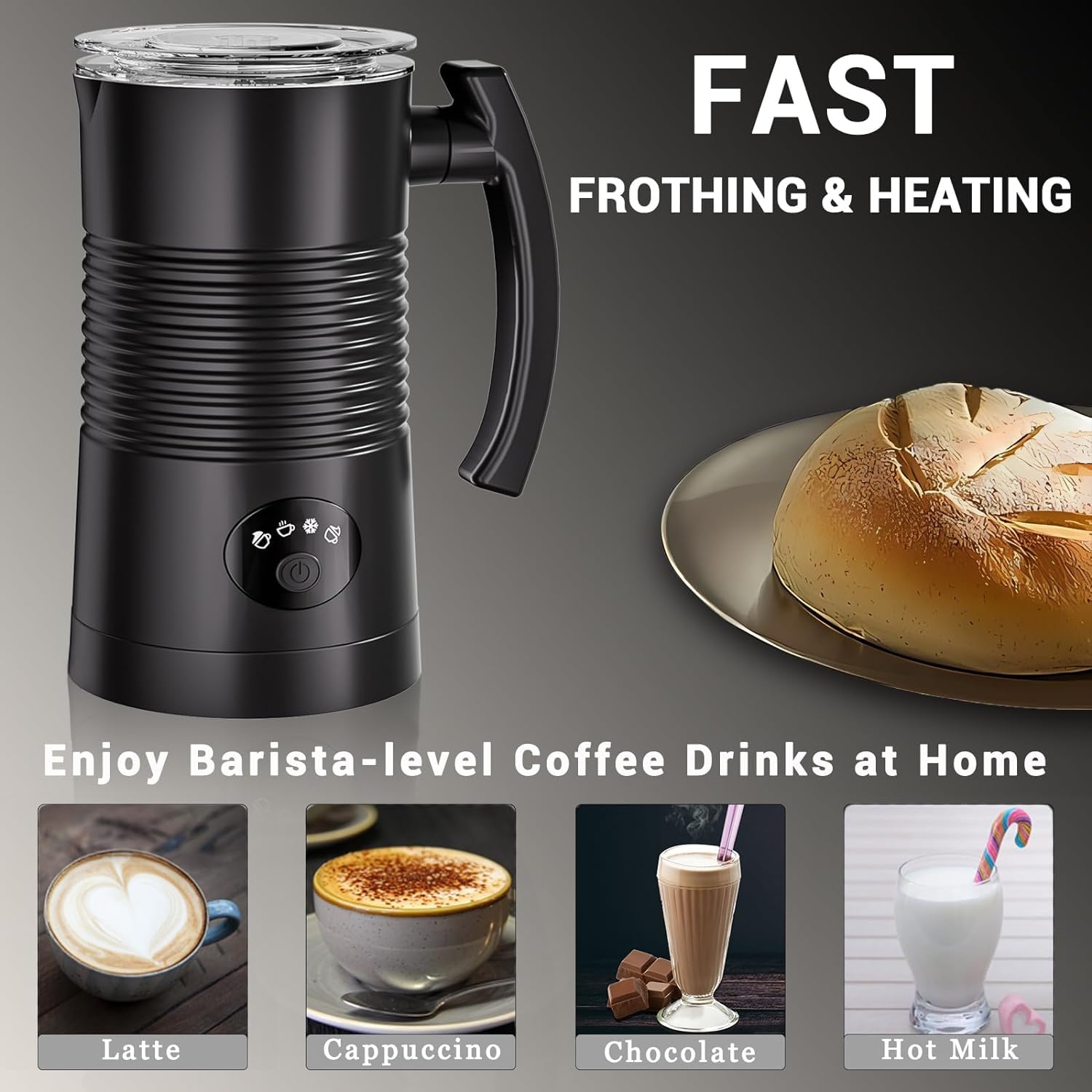 Electric Milk Frother 11.8oz/350ml - Automatic Hot & Cold Foam Maker for Coffee, Latte, Cappuccino - Milk Steamer for Perfect Froth at Home or Café