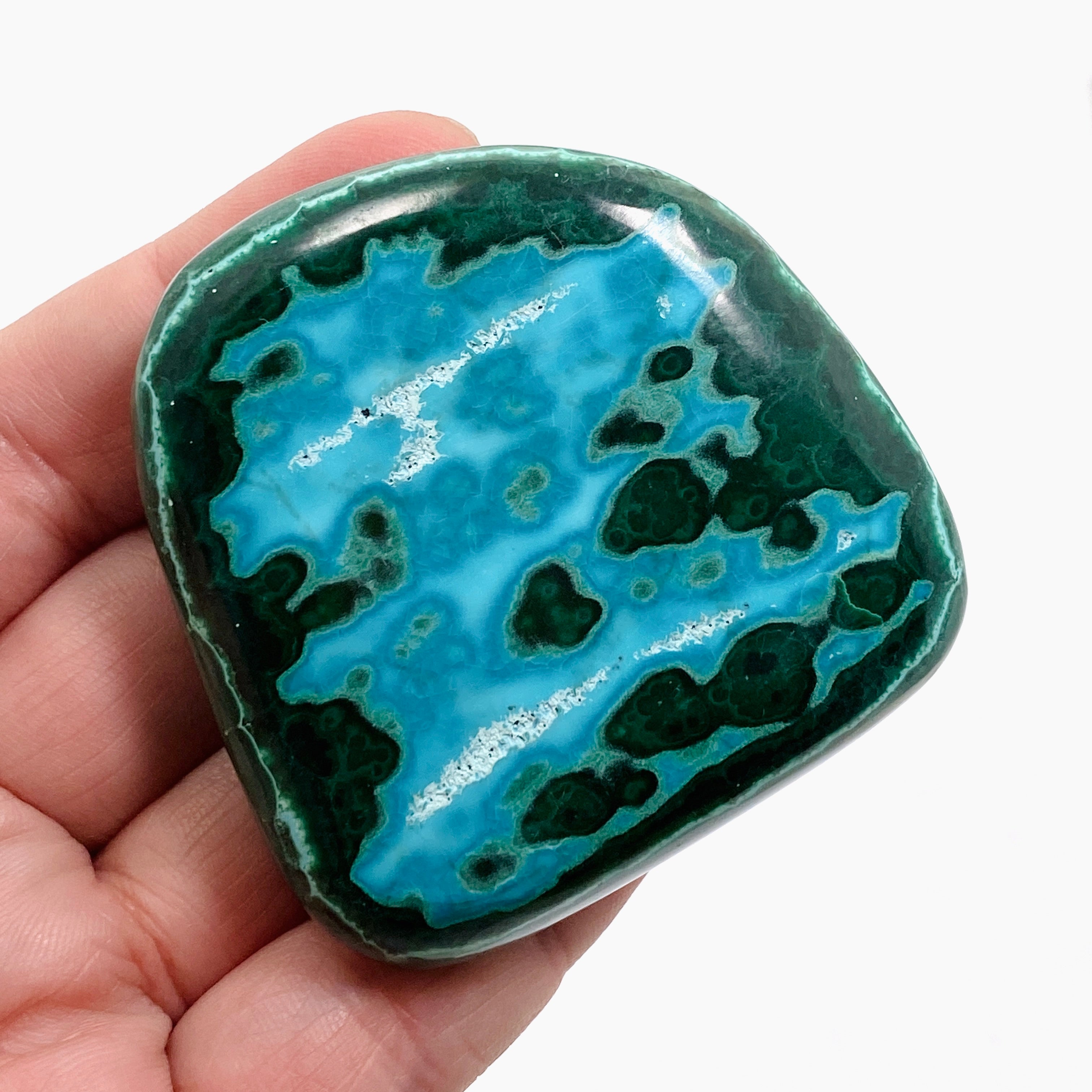 Natural Malachite and Chrysocolla Polished Freeform Stone - Congo CR3749 | Healing Crystal for Meditation, Jewelry Making & Home Decor