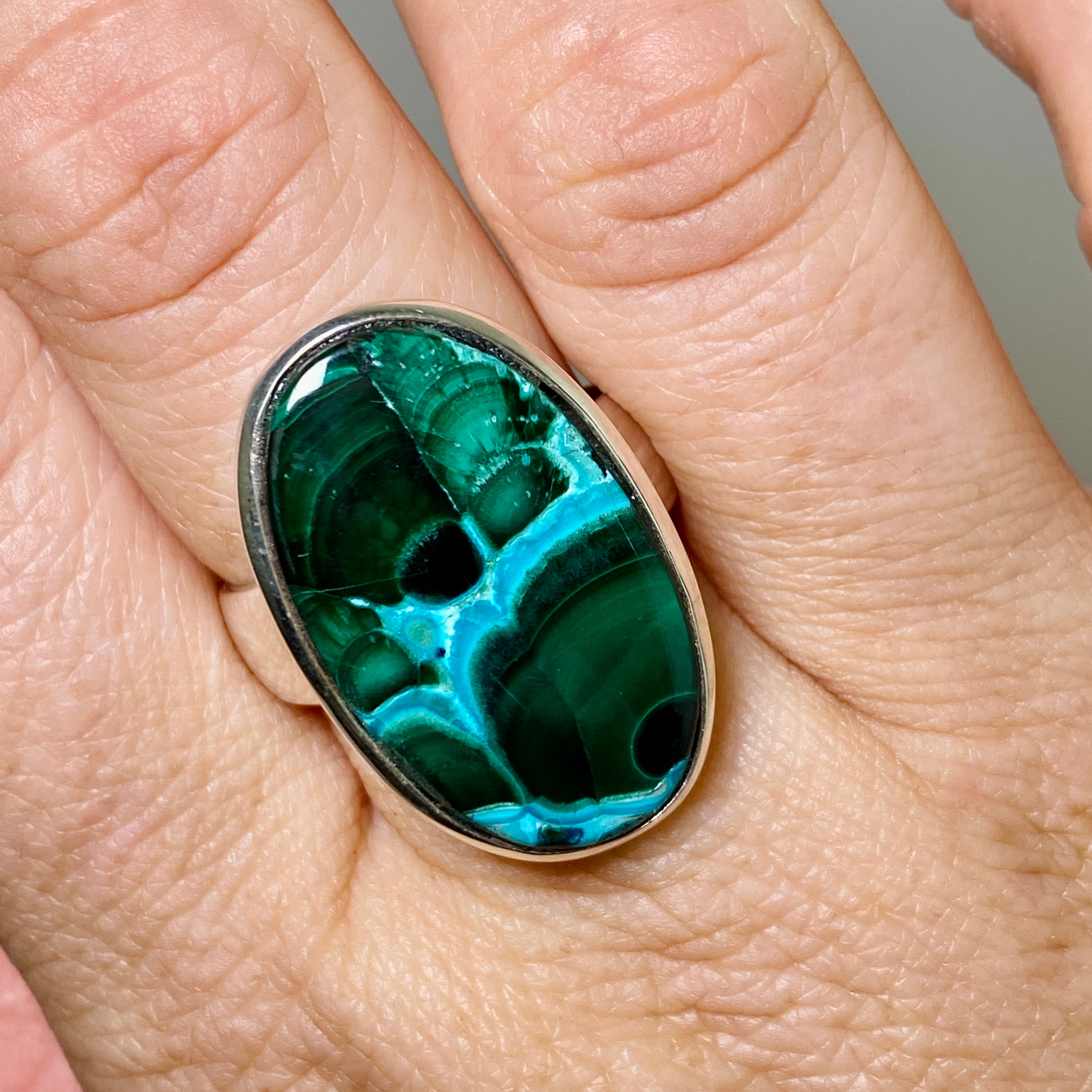 Natural Malachite and Chrysocolla Oval Cabochon Ring - Size 10.5 - Handmade Gemstone Jewelry PRGJ874 | Perfect for Boho Fashion, Spiritual Healing & Gift Giving