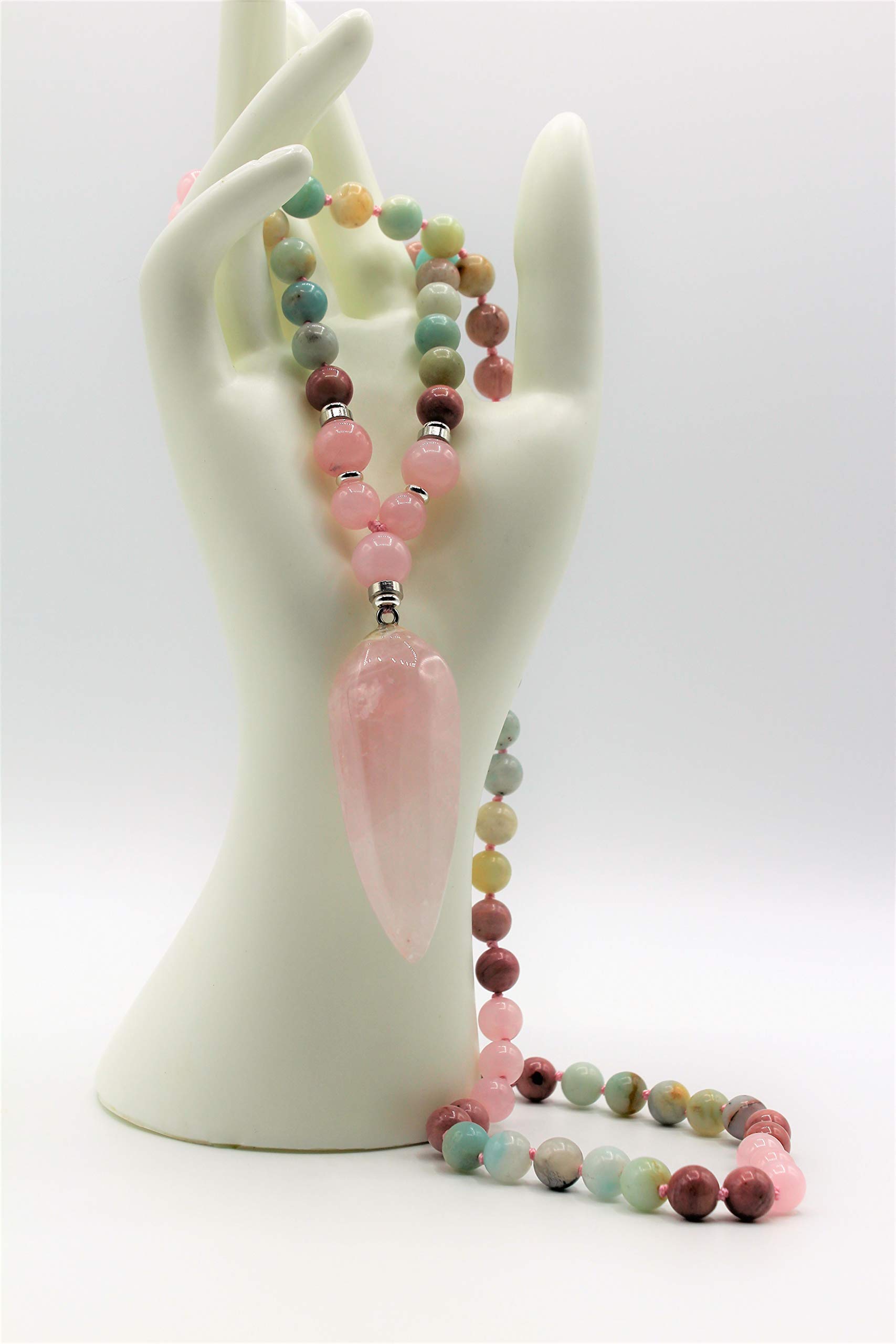 Pastel Multi-Gemstone Beaded Necklace with Hand-Knotted Pendant - Elegant Boho Jewelry for Women, Perfect for Weddings, Parties & Everyday Wear