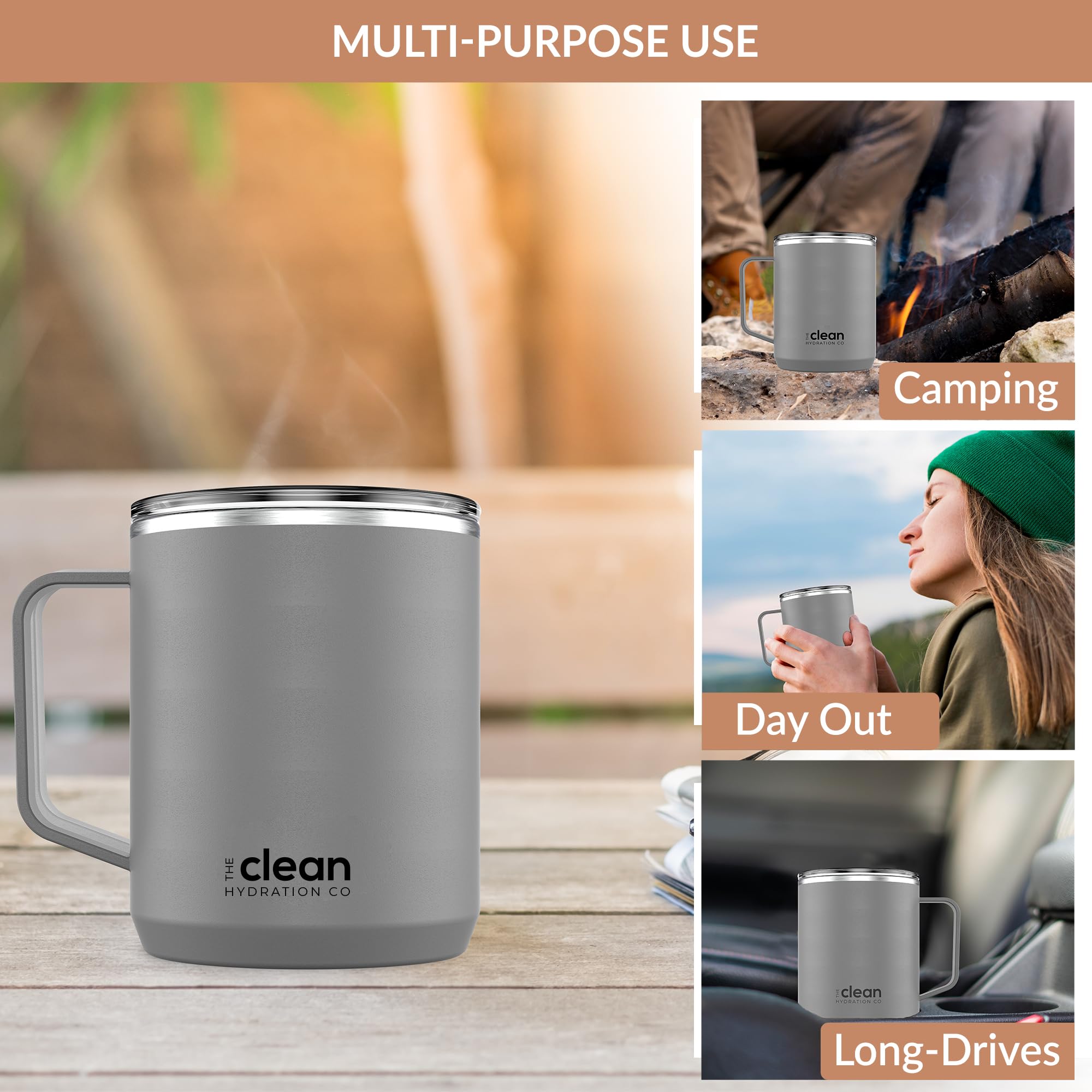 Premium Insulated Coffee Tumbler - 12oz Vacuum Sealed Travel Mug with Ceramic Lining & Leak-Proof Lid | Keeps Hot/Cold for Hours | Perfect for Commuting, Camping & Office Use (Gray)