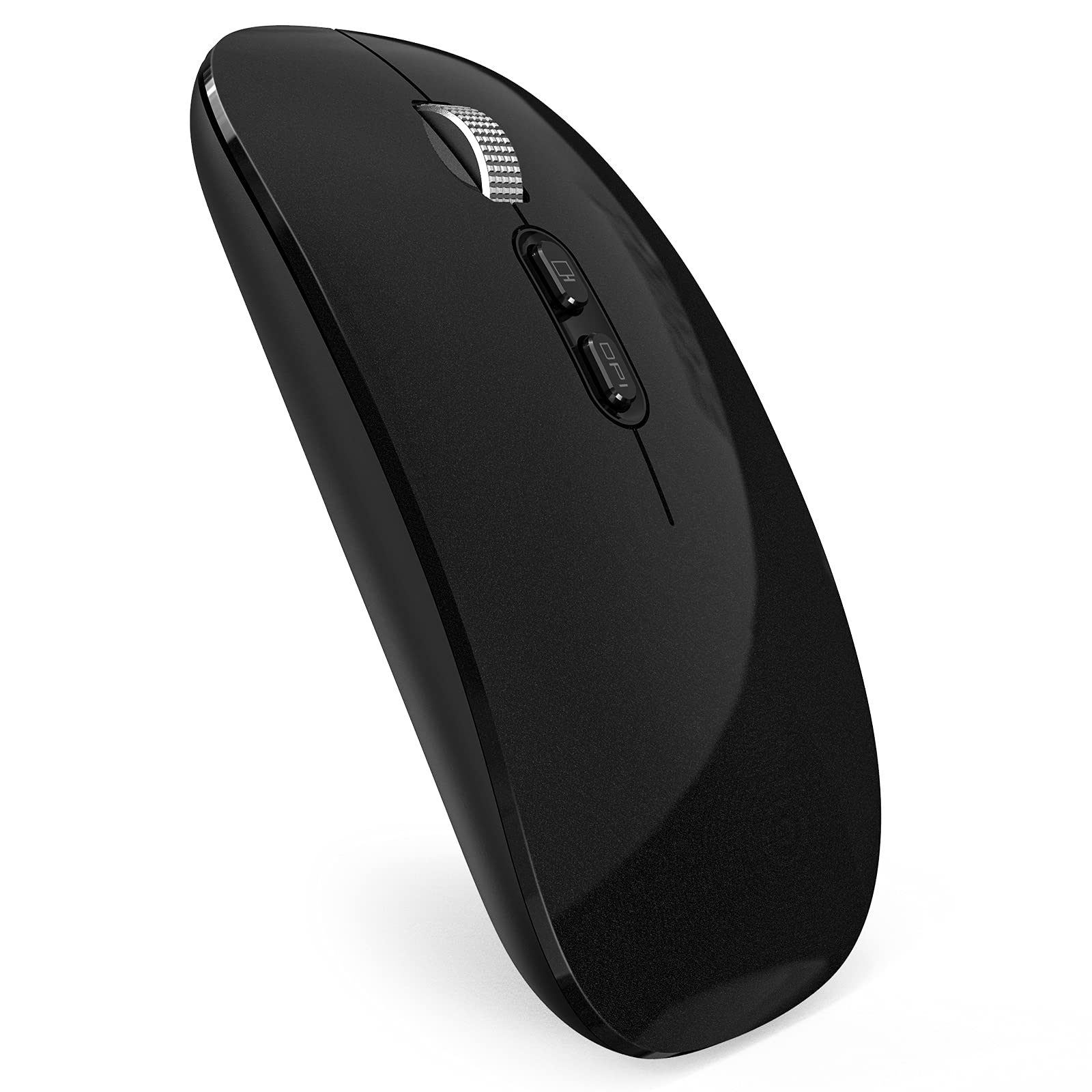 Akrobo Rechargeable Wireless Mouse - Bluetooth 5.1 & 2.4G Dual Mode Ergonomic Silent Mouse for Laptop, PC, Mac, Windows, Android, iOS - Portable Computer Mouse for Office, Travel, Home & Gaming (Black)