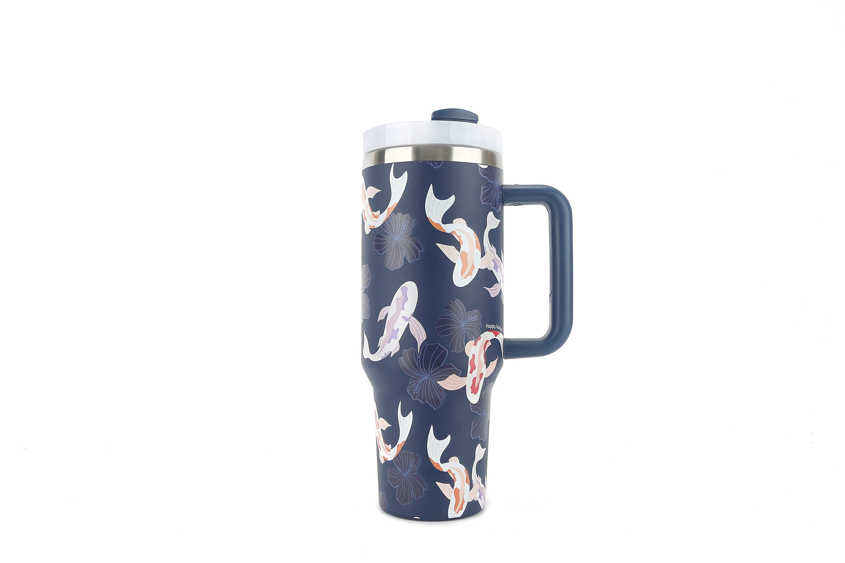 40oz Insulated Stainless Steel Tumbler with Lid & Straw - Koi Navy Double Wall Vacuum Cup for Hot & Cold Drinks - Perfect for Office, Gym, Travel and Outdoor Activities