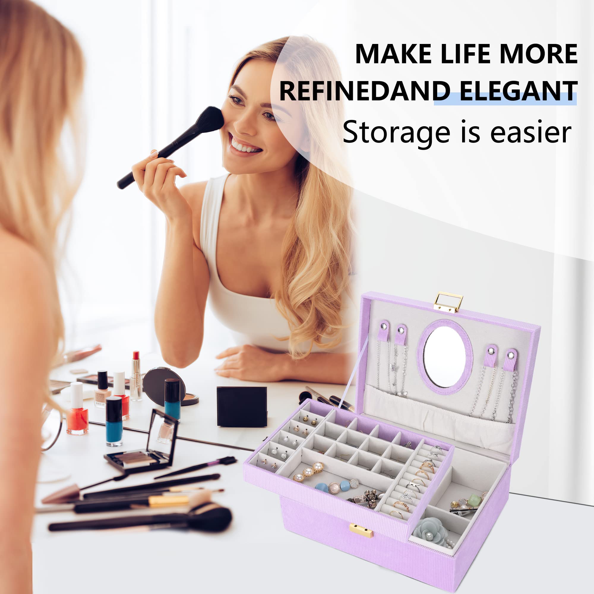 Dajasan Girls Jewelry Box Organizer with Mirror - Velvet Jewelry Storage Case for Kids & Teens - Perfect Christmas Birthday Gift for Little Girls (Purple) - Great for Bedroom Decor & Jewelry Organization