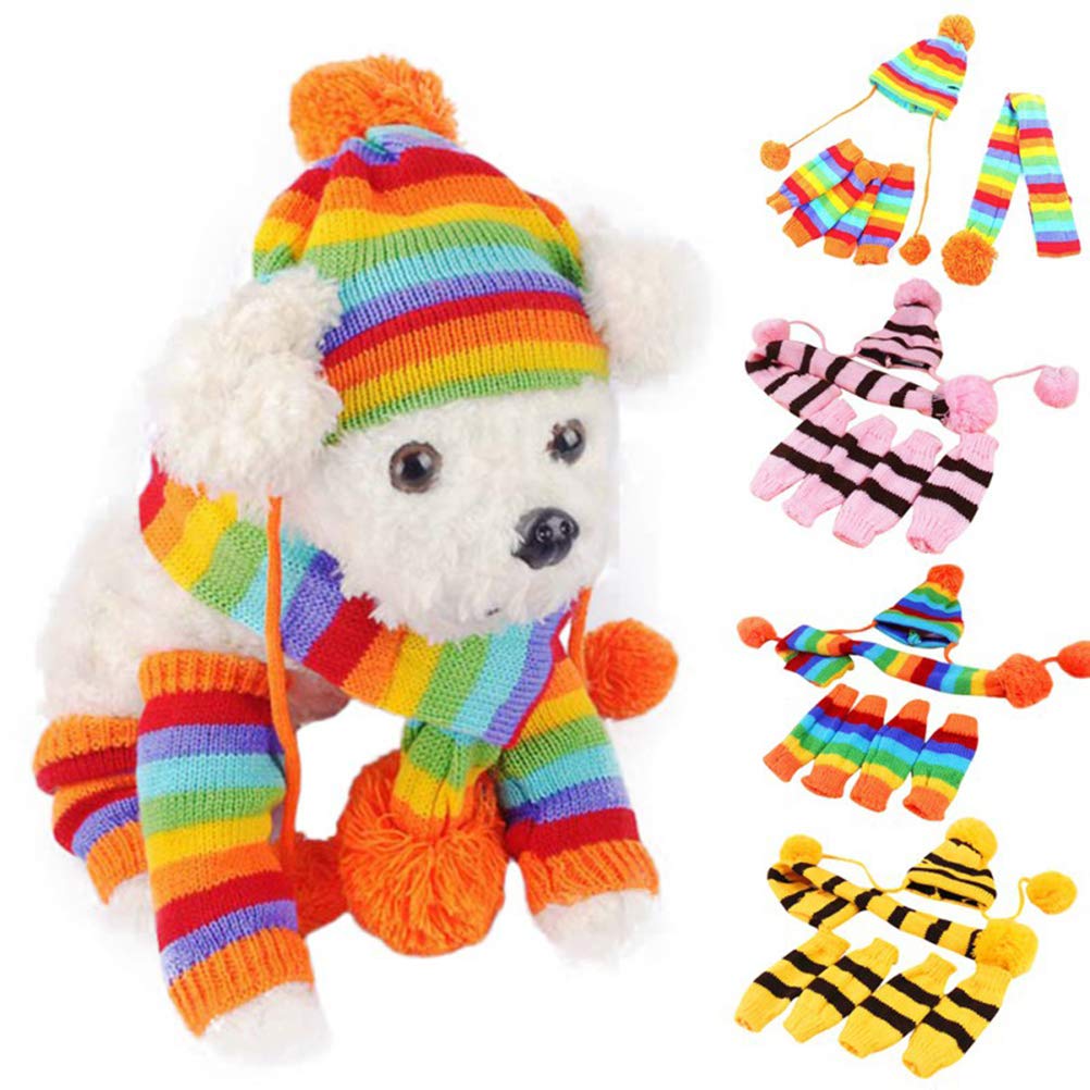 1 Set Winter Pet Accessories - Knit Hat, Clothes & Socks for Small Dogs & Cats | Cozy Beanie, Hooded Scarf & Collar for Autumn/Winter | Perfect for Christmas Costumes & Cold Weather Protection