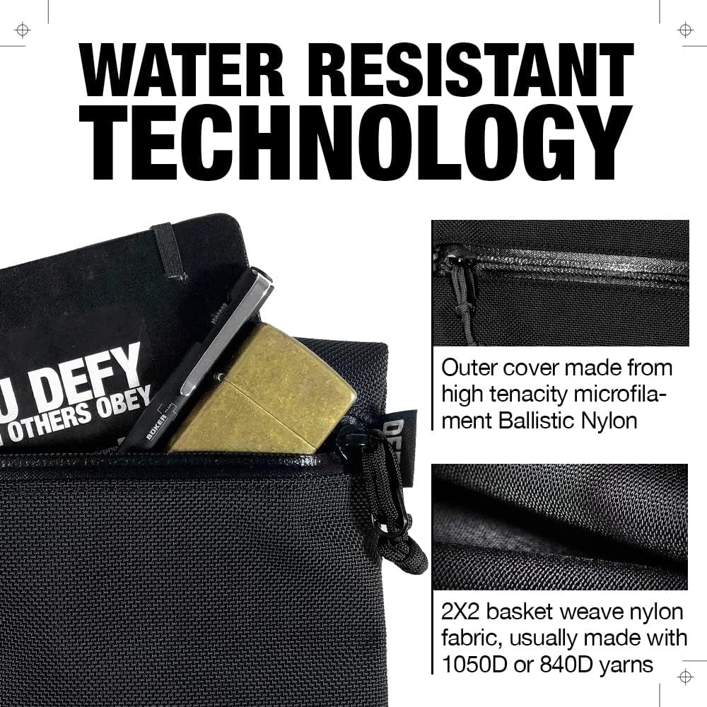 DEFY Project Ballistic Travel Pouch - Lightweight Nylon Organizer for Tech Accessories & Travel Essentials | Water-Resistant Tech Wallet Pouch (Medium, Black) | Perfect for Business Trips, Camping & Daily Commute