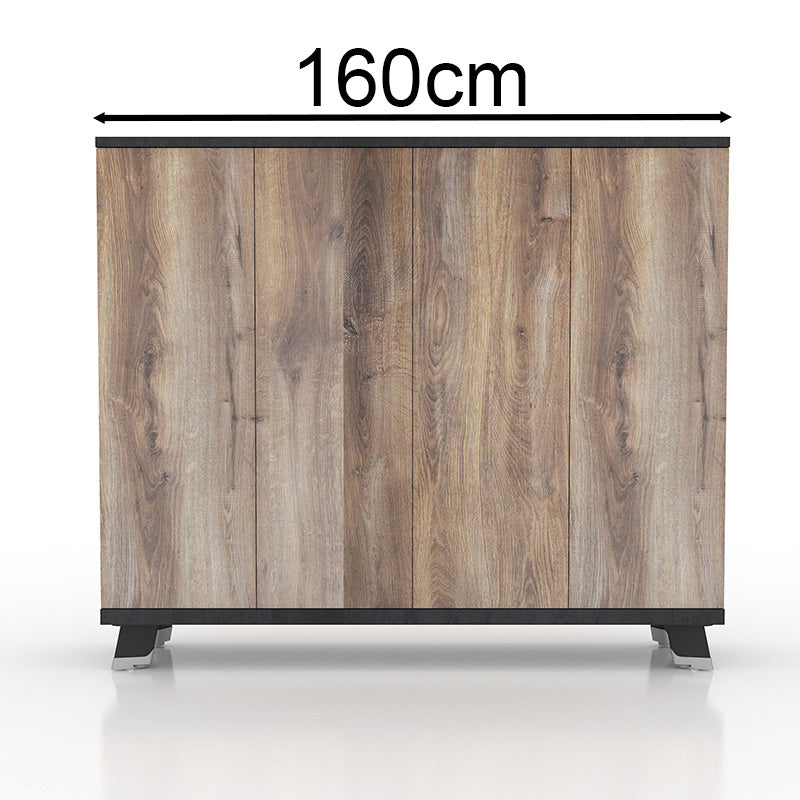 HALDIS 160cm Warm Oak & Black Credenza - Modern TV Stand with Storage for Living Room, Bedroom & Home Office