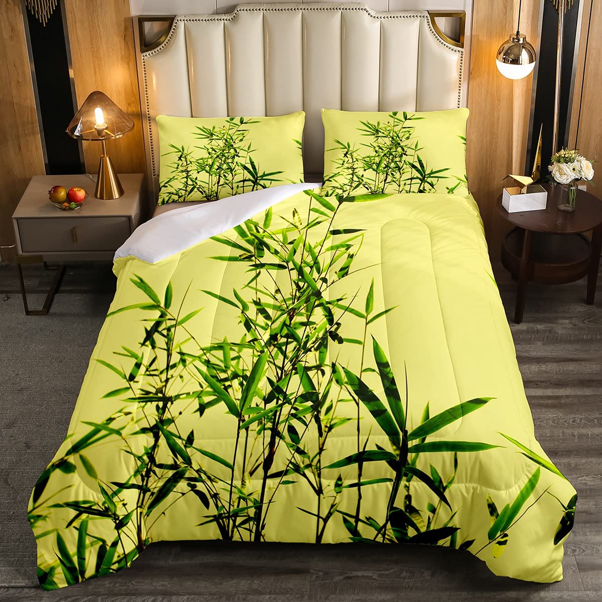 Feelyou Bamboo Bedding Set - Twin Size Breathable Bamboo Leaf Duvet Cover for Kids, Boys & Girls | Panda Lover Comforter Set | Green Room Decor | Perfect for Teens Bedroom & Cozy Sleep