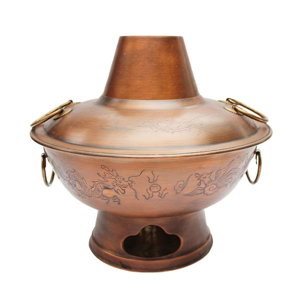Large 32cm Dutch Oven & Chafing Dish - Non-Stick Soup Pot for Bread Making, Chinese Hot Pot, Family Meals (1-6 People) | Brass Color | Perfect for Camping, Outdoor Cooking & Traditional Dining
