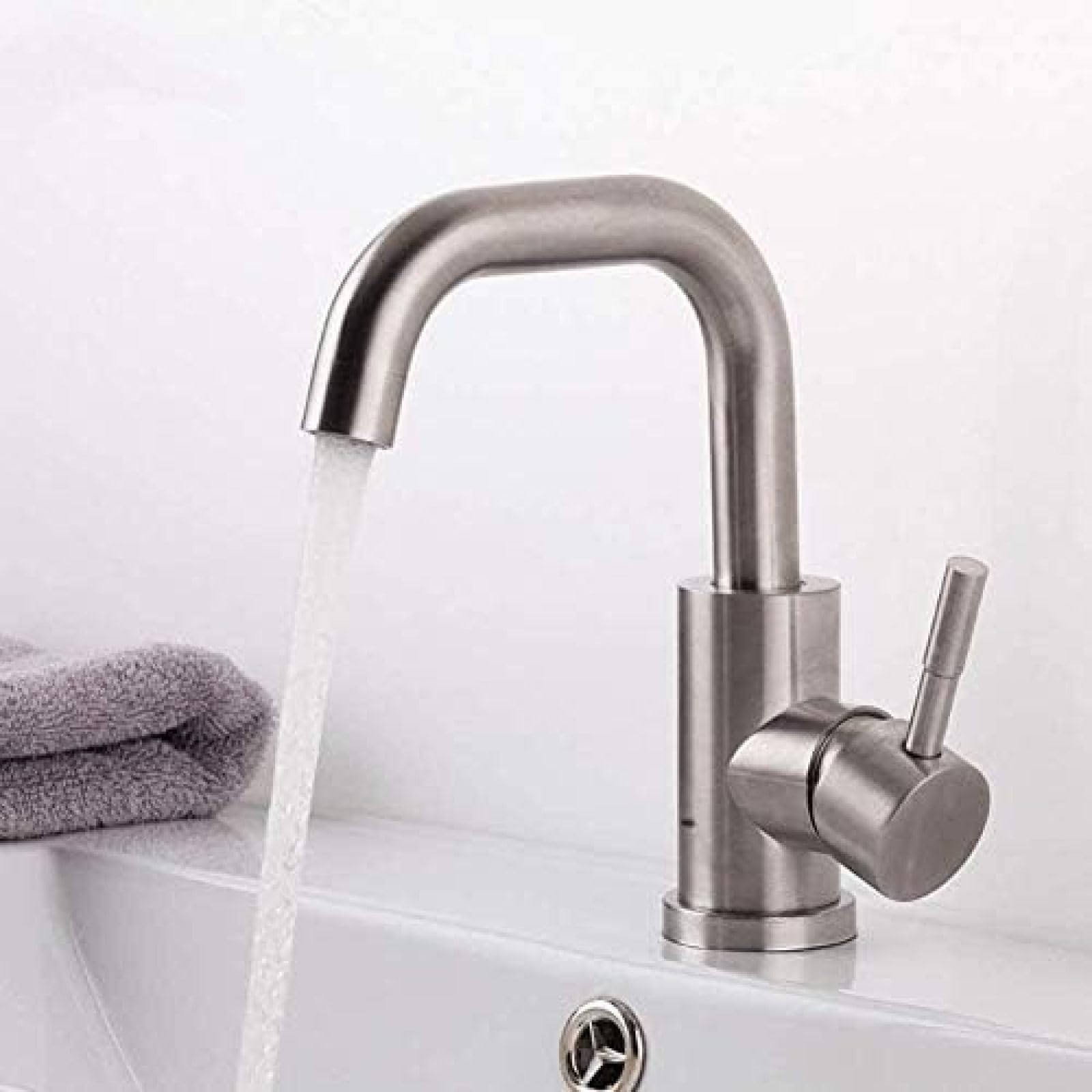 CRJUS 304 Stainless Steel Single Hole Waterfall Kitchen Faucet - Modern Mixer Tap for Bathroom & Kitchen Sink - Perfect for Home, Restaurant & Commercial Use