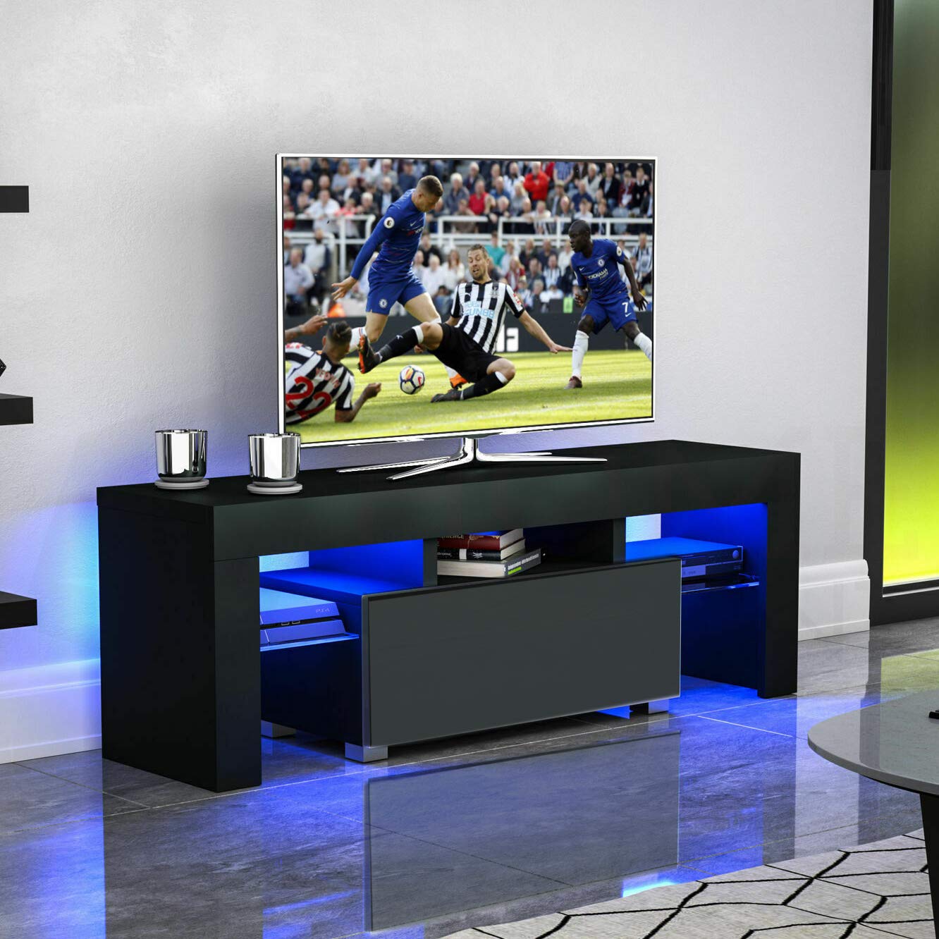 Modern Simple TV Stand with LED Lights, Entertainment Center Console Table for Living Room - Fits 51 Inch Flat Screen TV (Black) | Perfect for Home Theater Setup & Living Room Decor